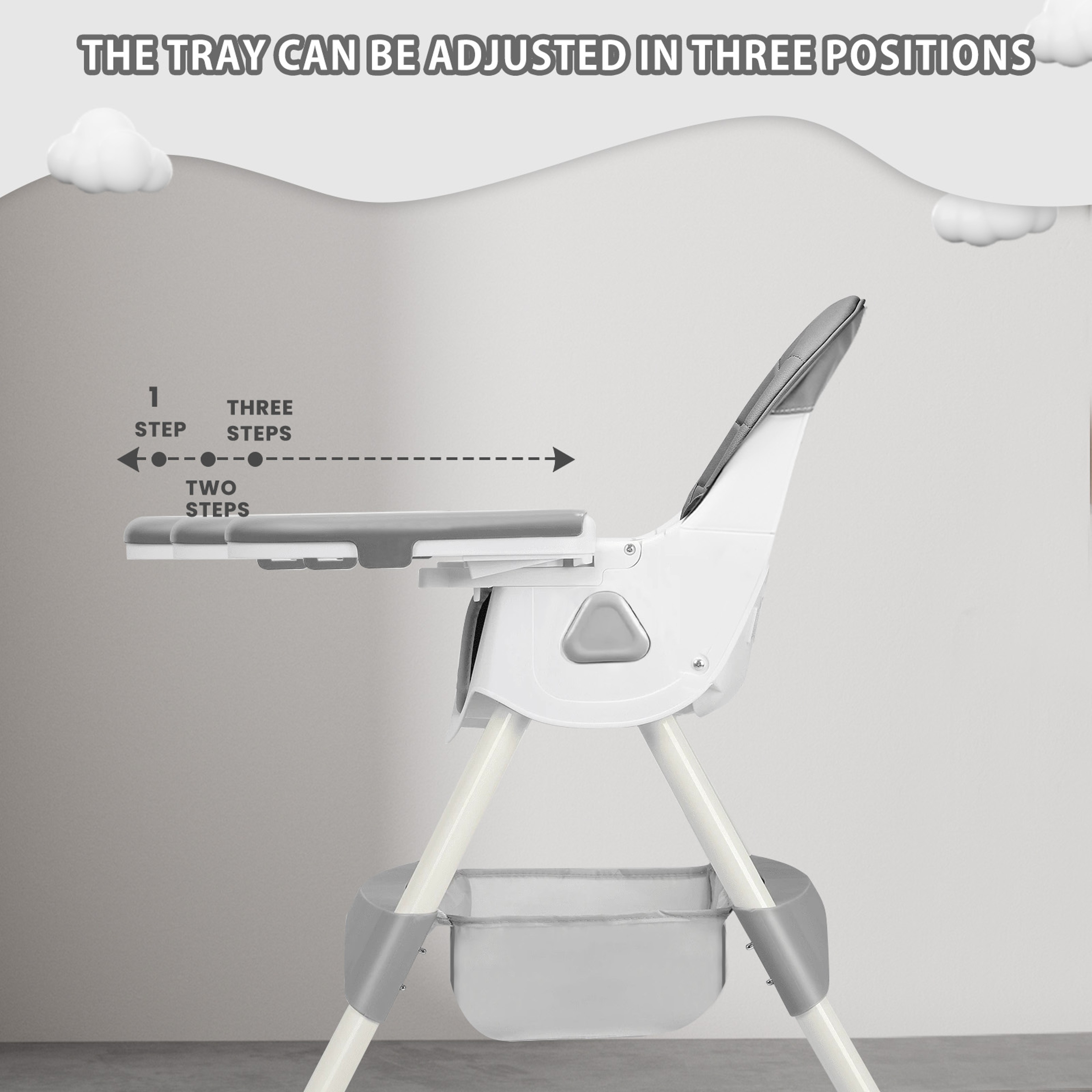 Foldable Baby High Chair with Toy Rack Anti Slip Base and Easy Clean Feeding Tray – view 4
