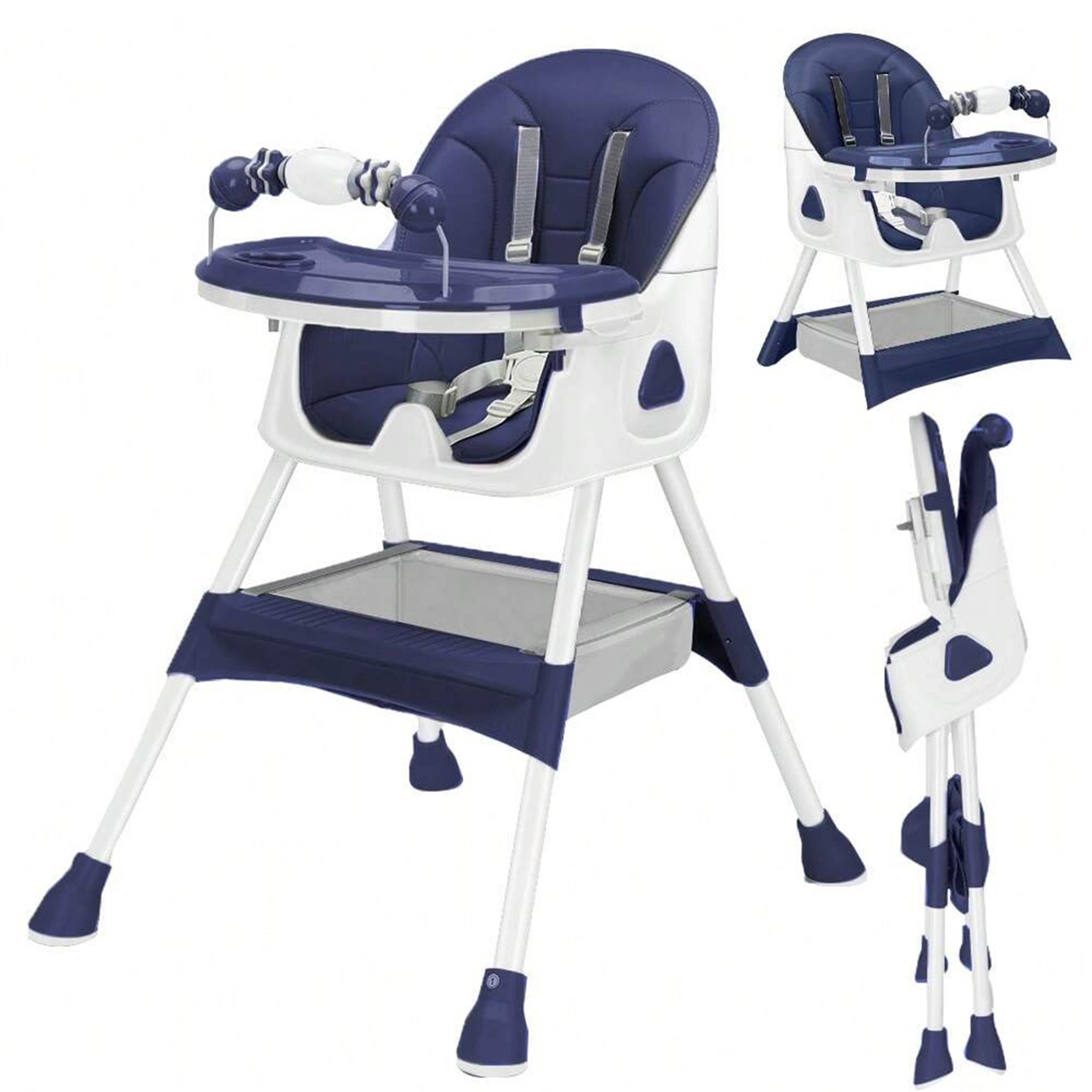 Foldable Baby High Chair with Toy Rack Anti Slip Base and Easy Clean Feeding Tray – view 9