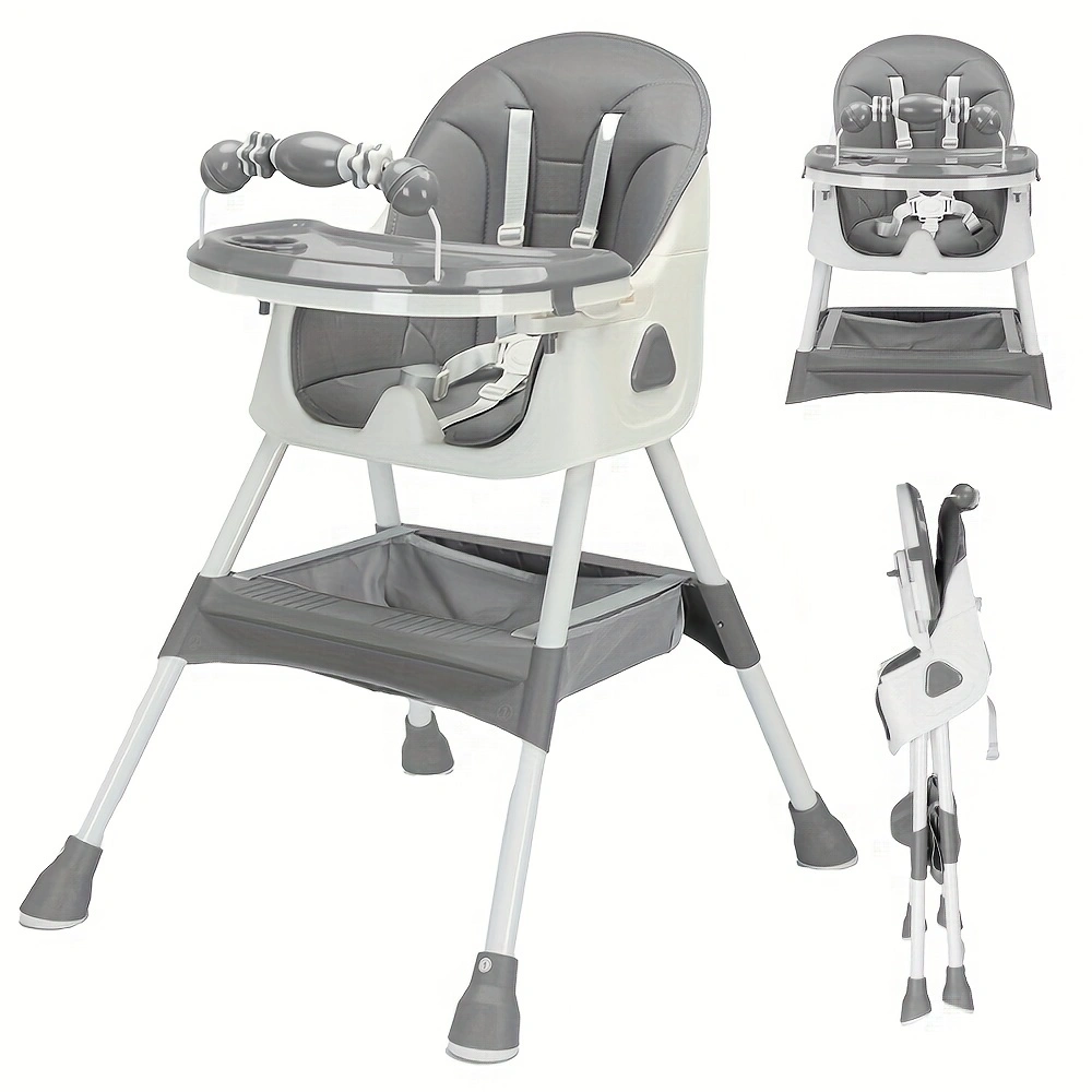 Foldable Baby High Chair with Toy Rack Anti Slip Base and Easy Clean Feeding Tray – view 7