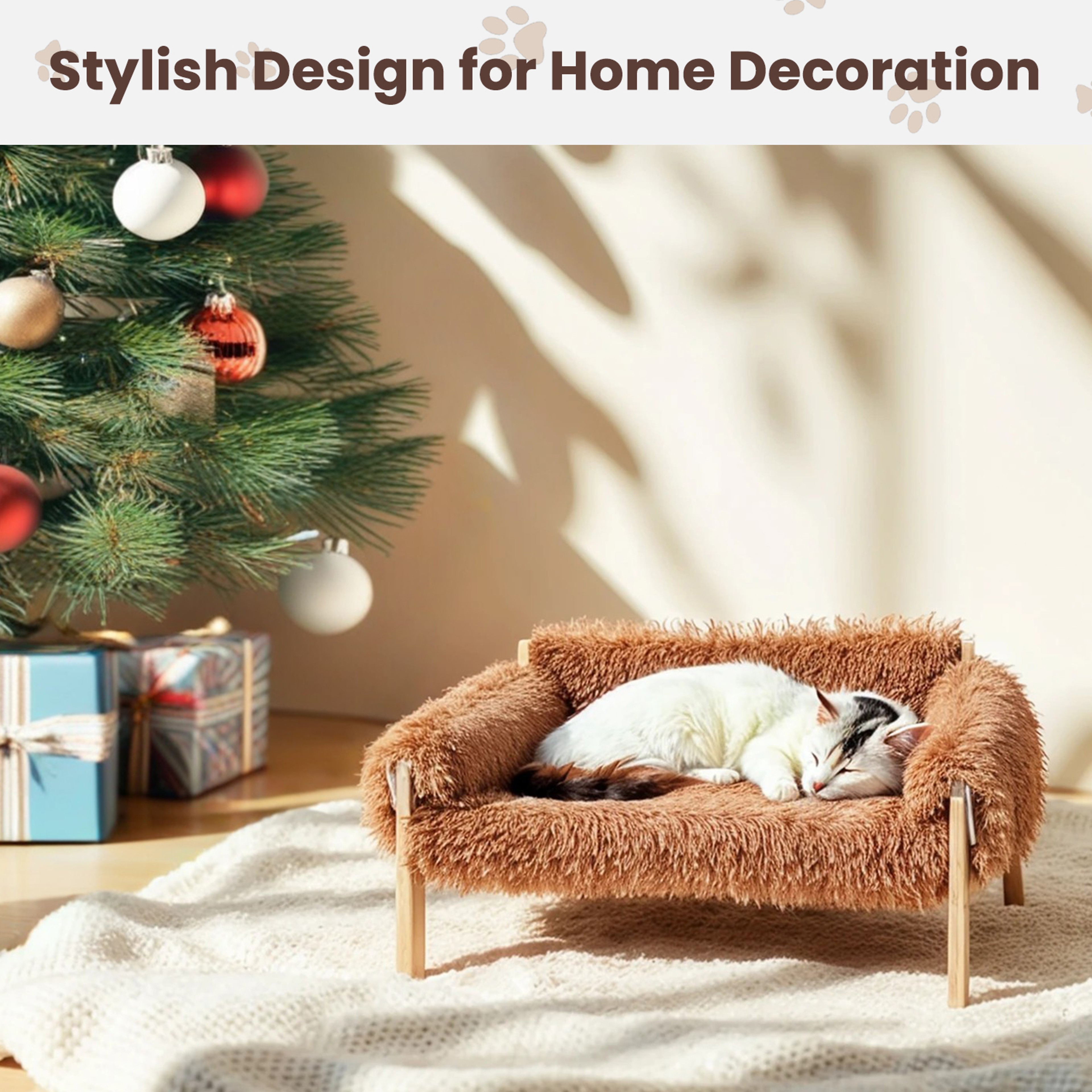 Raised Plush Cat Sofa Bed with Wooden Legs for Indoor Cats – view 3