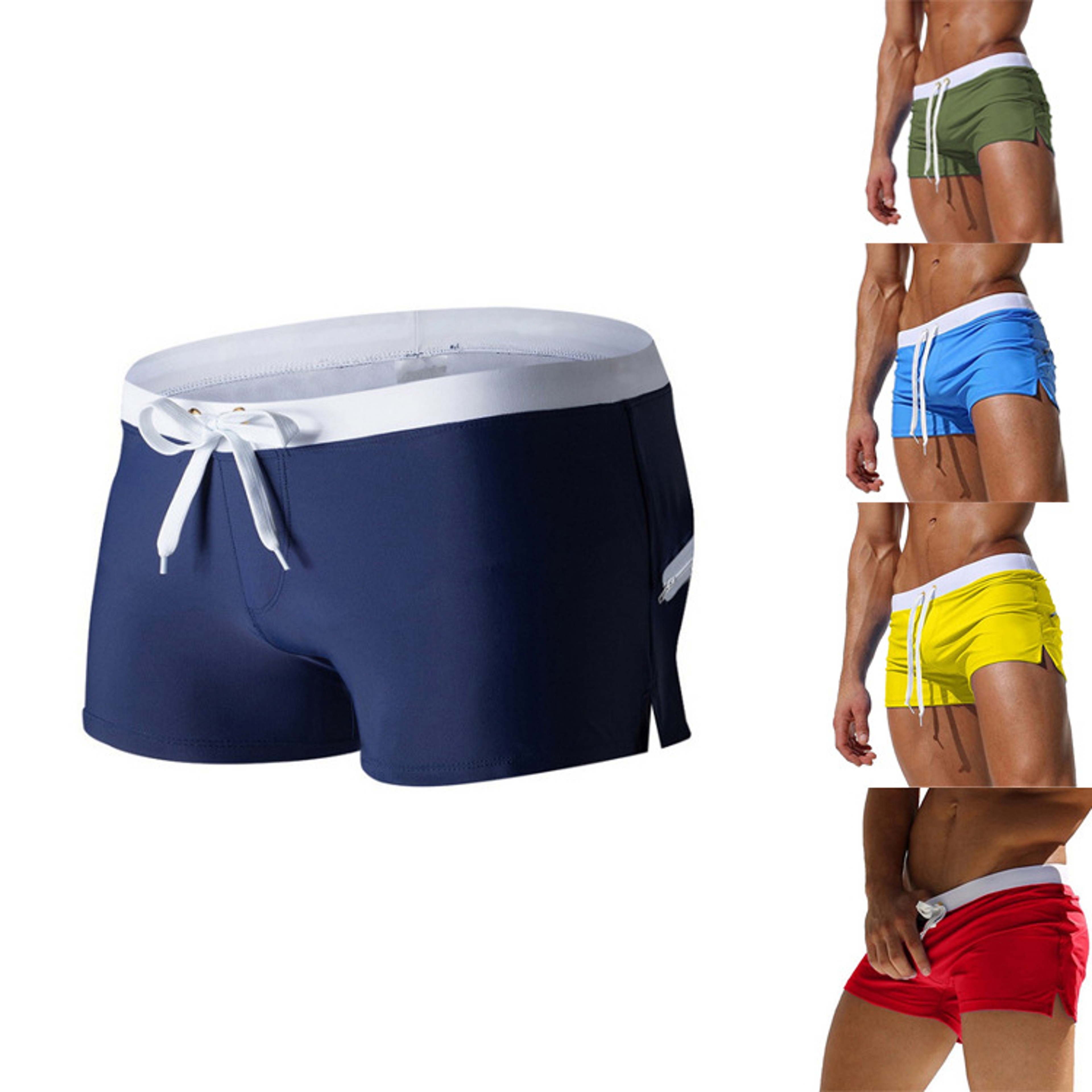 Mens Quick-Drying Swim Trunks with Back Pocket Solid Color Beach Shorts – view 1