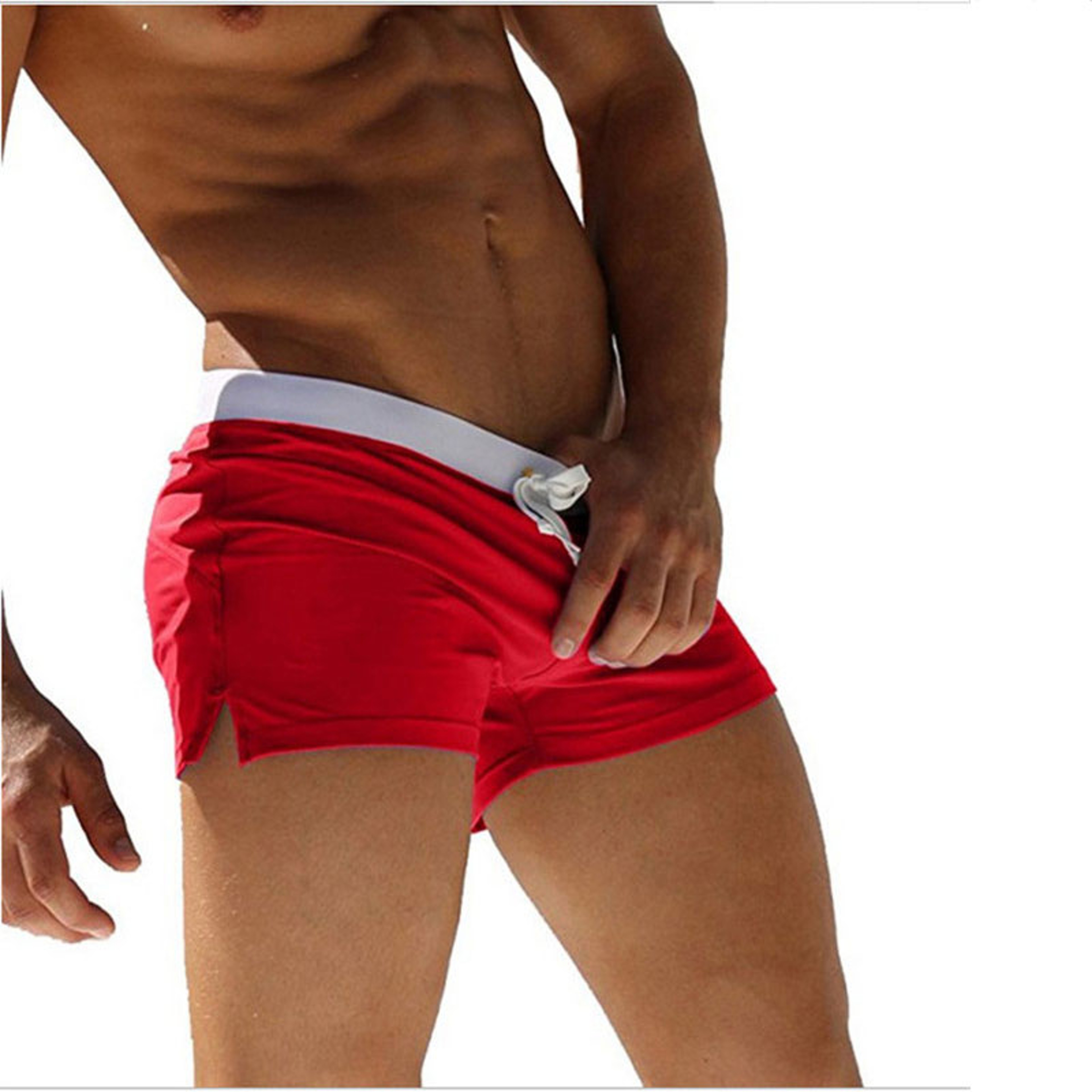 Mens Quick-Drying Swim Trunks with Back Pocket Solid Color Beach Shorts – view 2