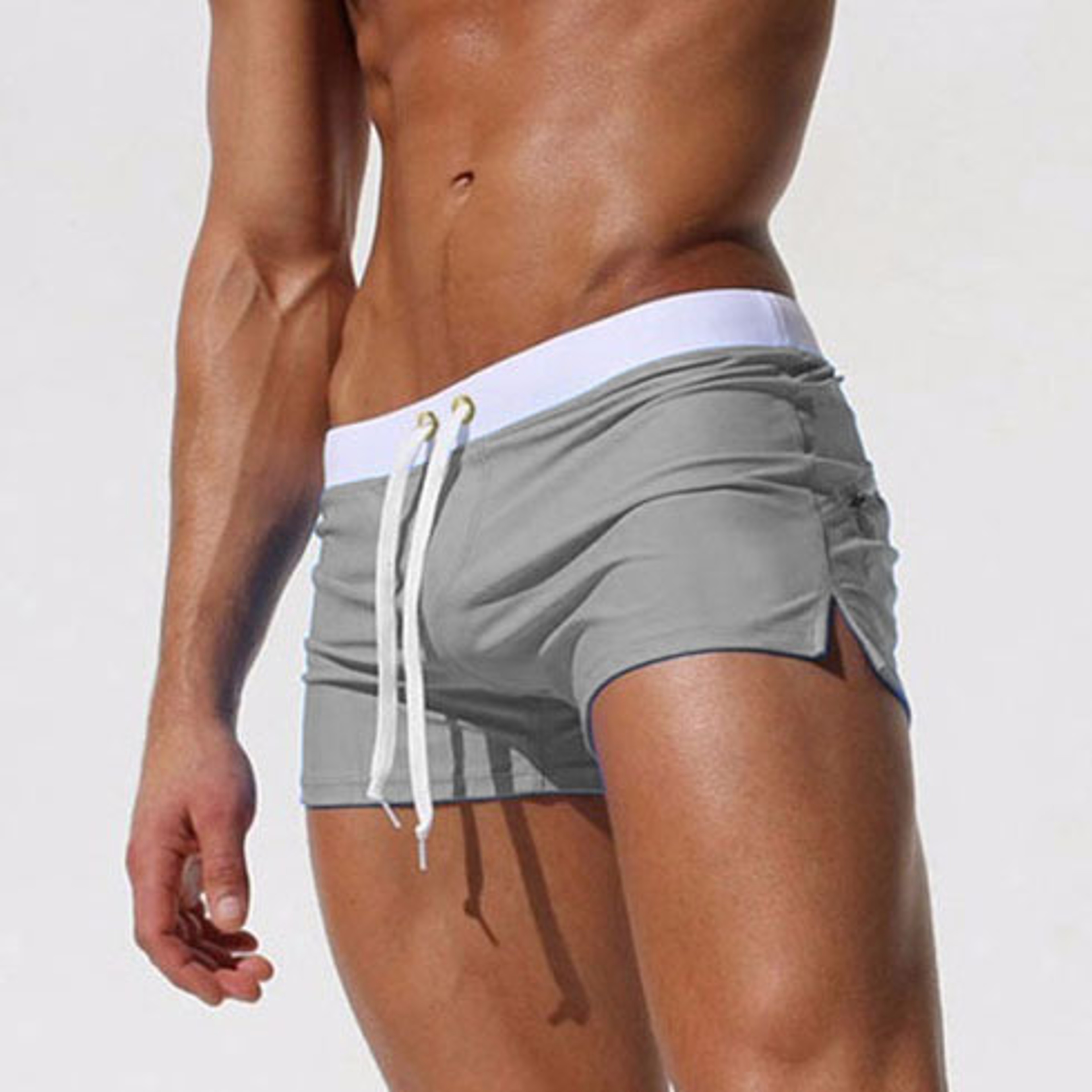 Mens Quick-Drying Swim Trunks with Back Pocket Solid Color Beach Shorts – view 12