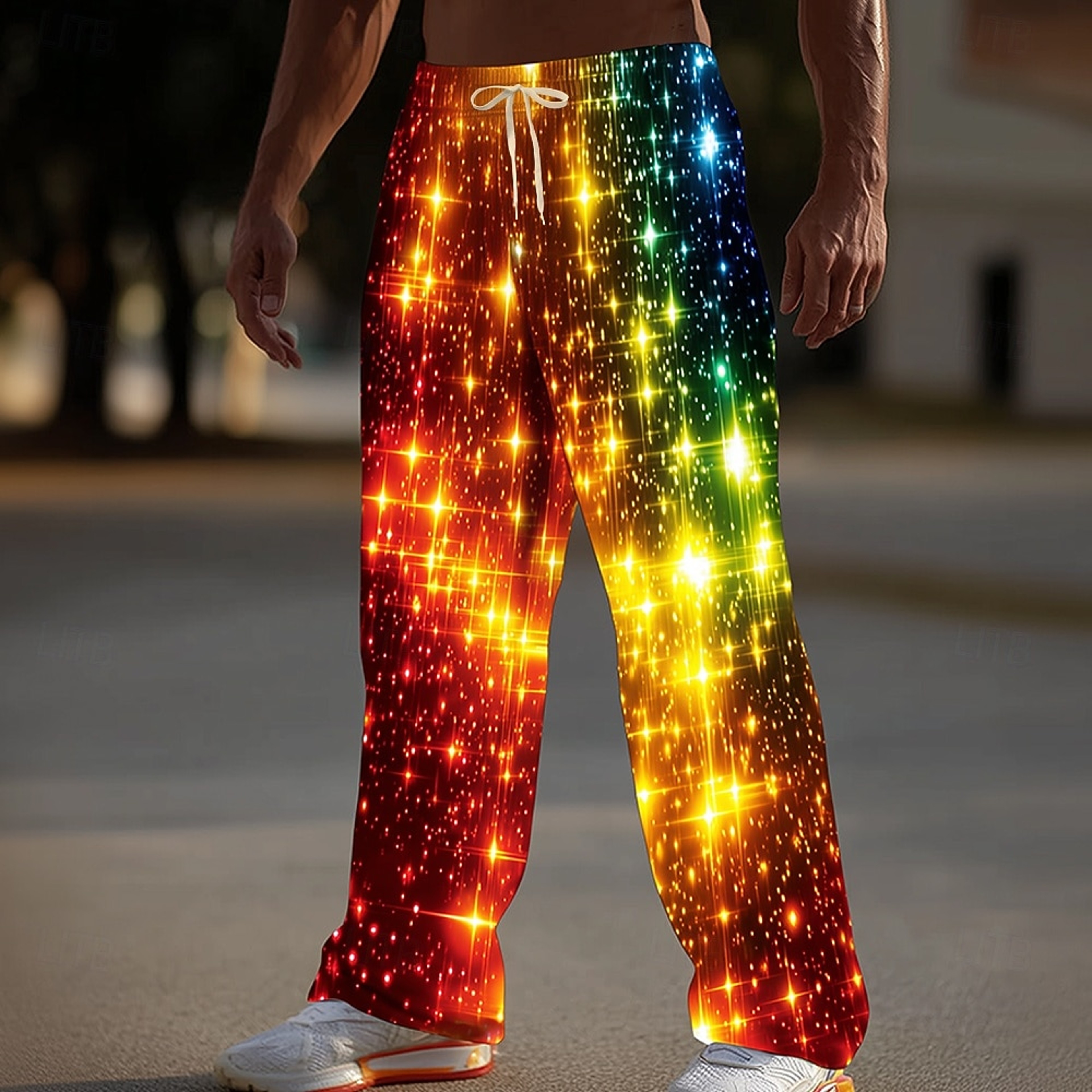 Mens Christmas Light Glitter Pants with Drawstring Waist and Wide Legs – view 4