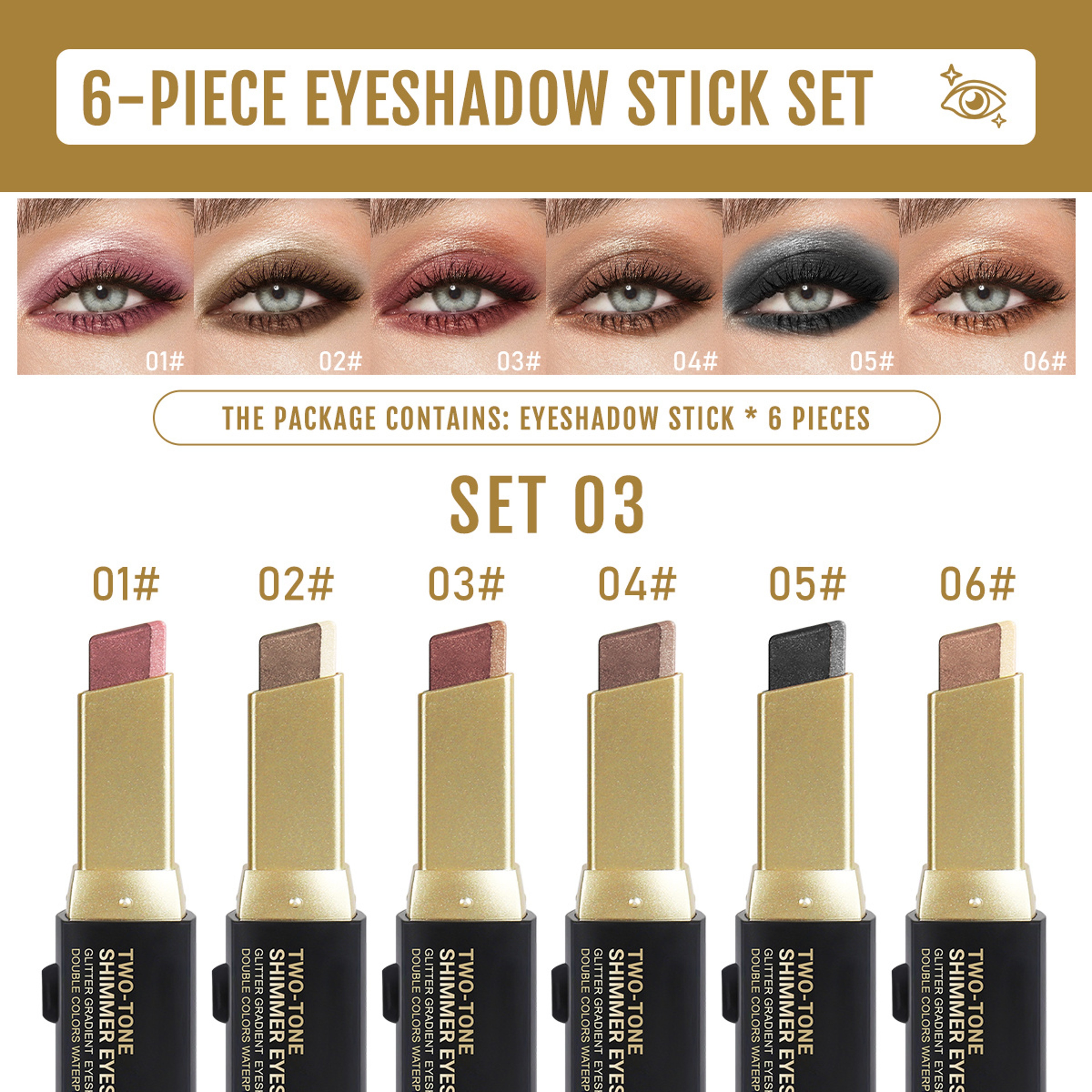 6PCSSet Twocolor Pushpull Eye Shadow Stick Eye Highlight Lazy Eye Shadow Twocolor Stacking Waterpro 8