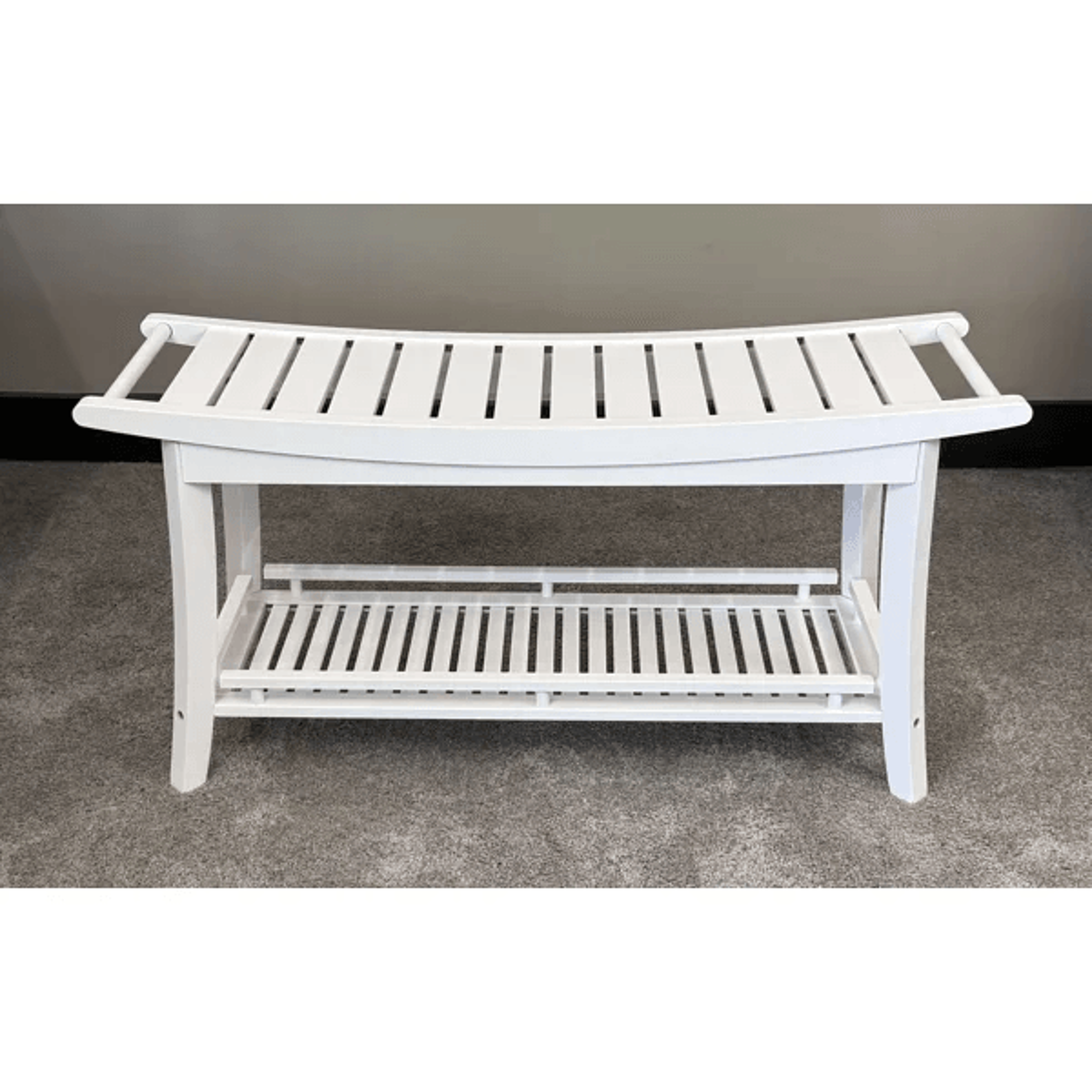 Solid Bamboo Spa Style Storage Bench With Slatted Shelf And Contoured Seat 7