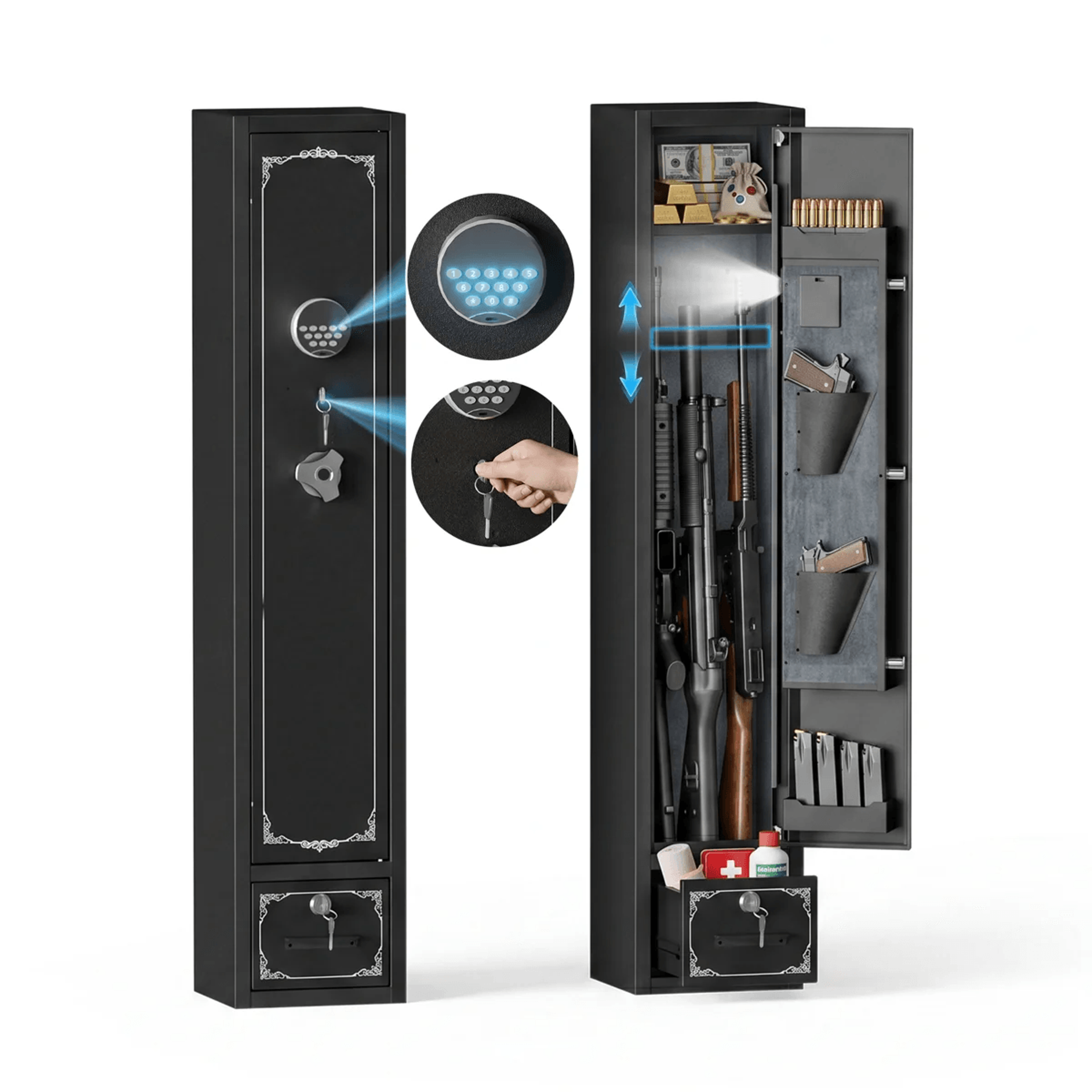 Biometric Gun Safe With Keypad Lock And Adjustable Shelves 0