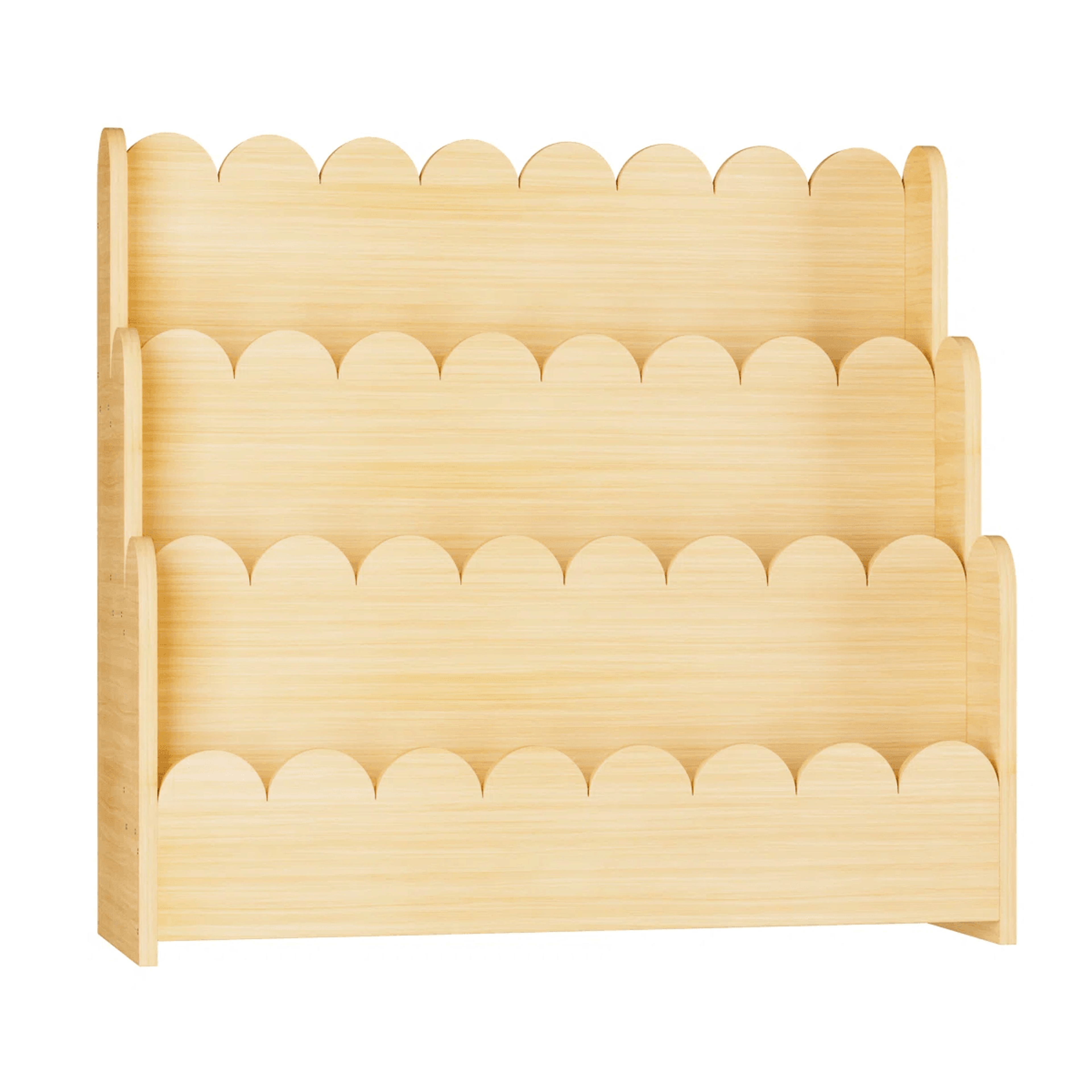 Scalloped Wooden Kids Bookshelf Montessori Toddler Bookcase Organizer 0