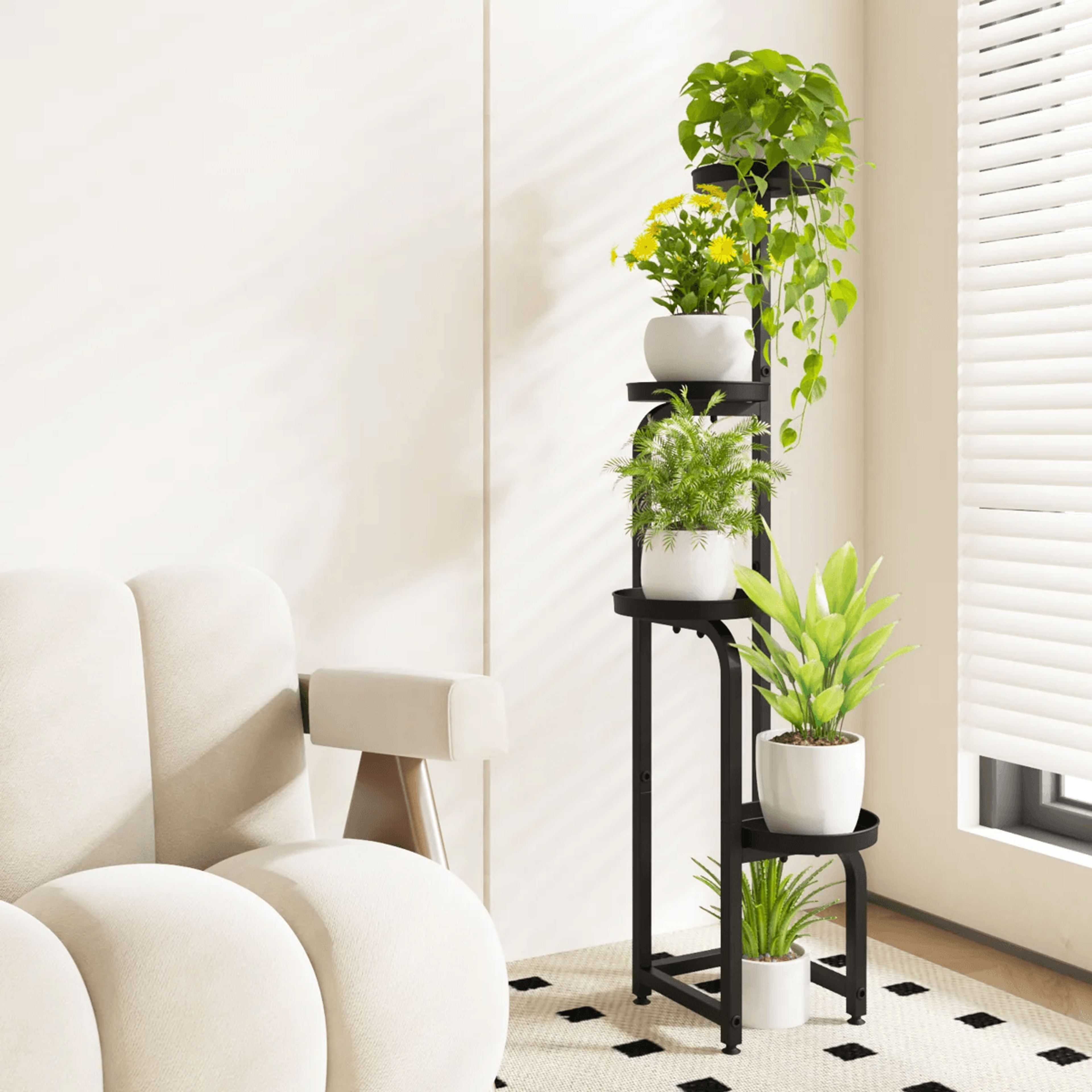 4 Tier Tall Corner Metal Plant Stand With Spiral Shelves For Indoor  Outdoor Use 5