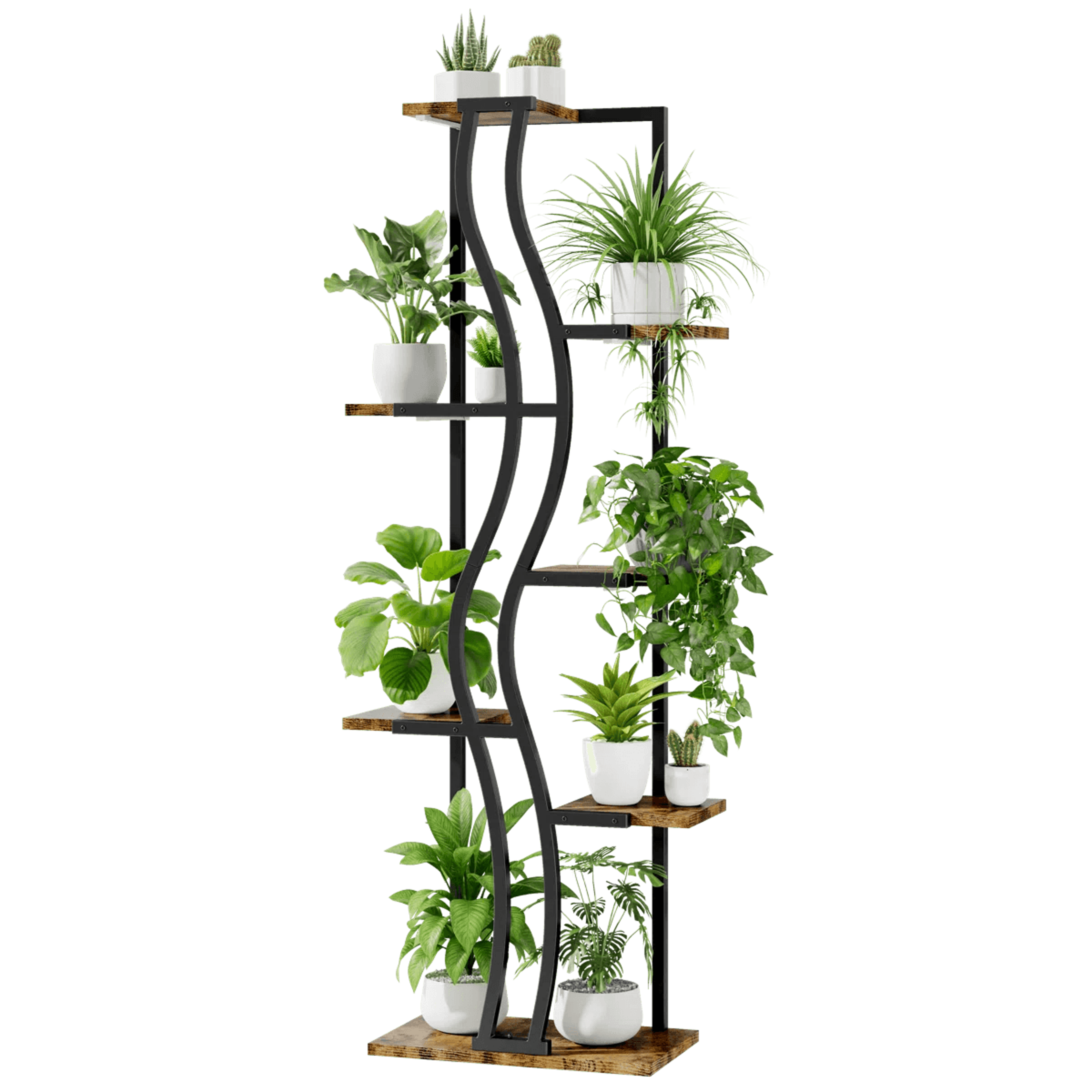 7 Tier Indoor Plant Stand With 4 Grow Lights And Wave Shaped Metal Frame 1