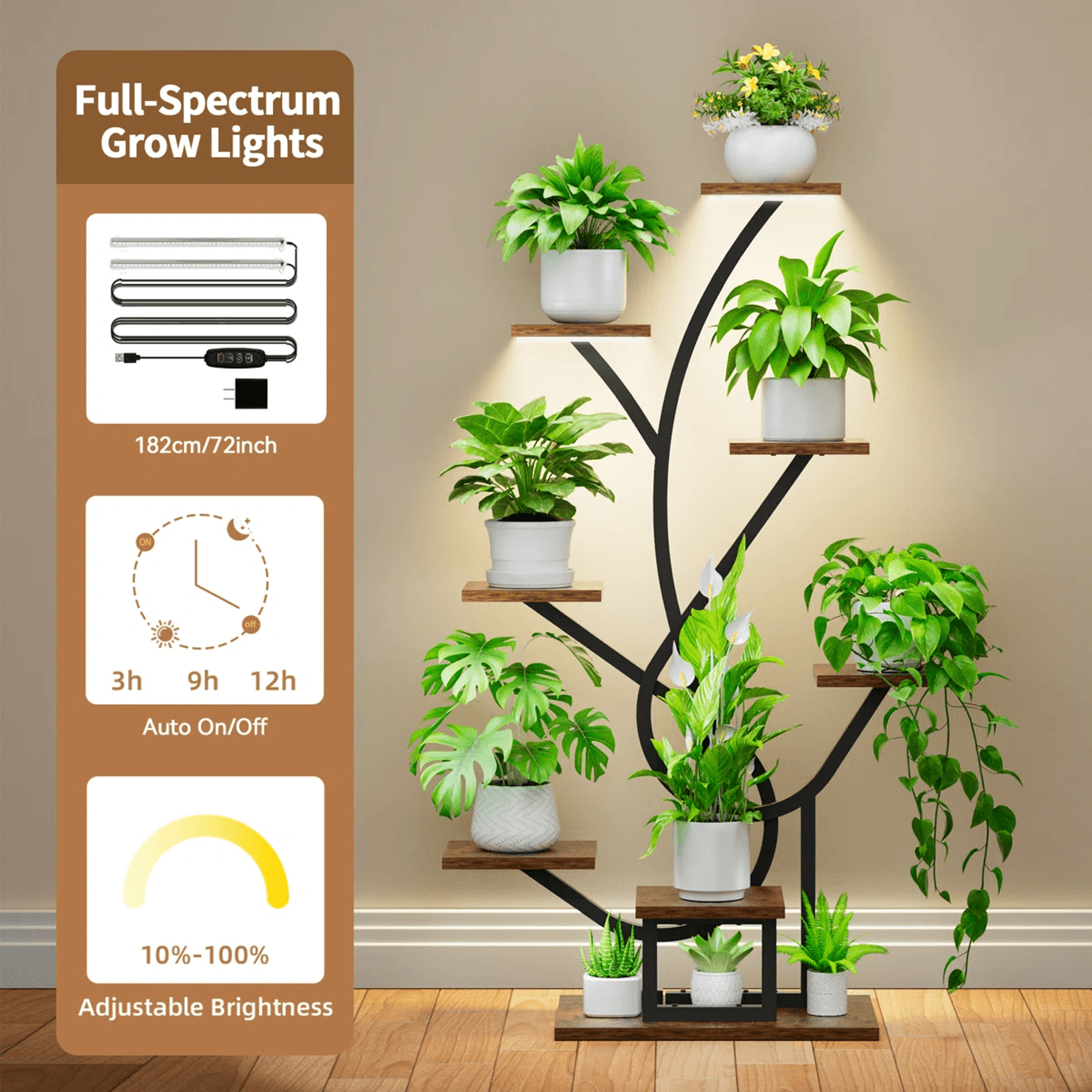 8 Tier Indoor Plant Stand With Grow Lights Corner Plant Shelf 1