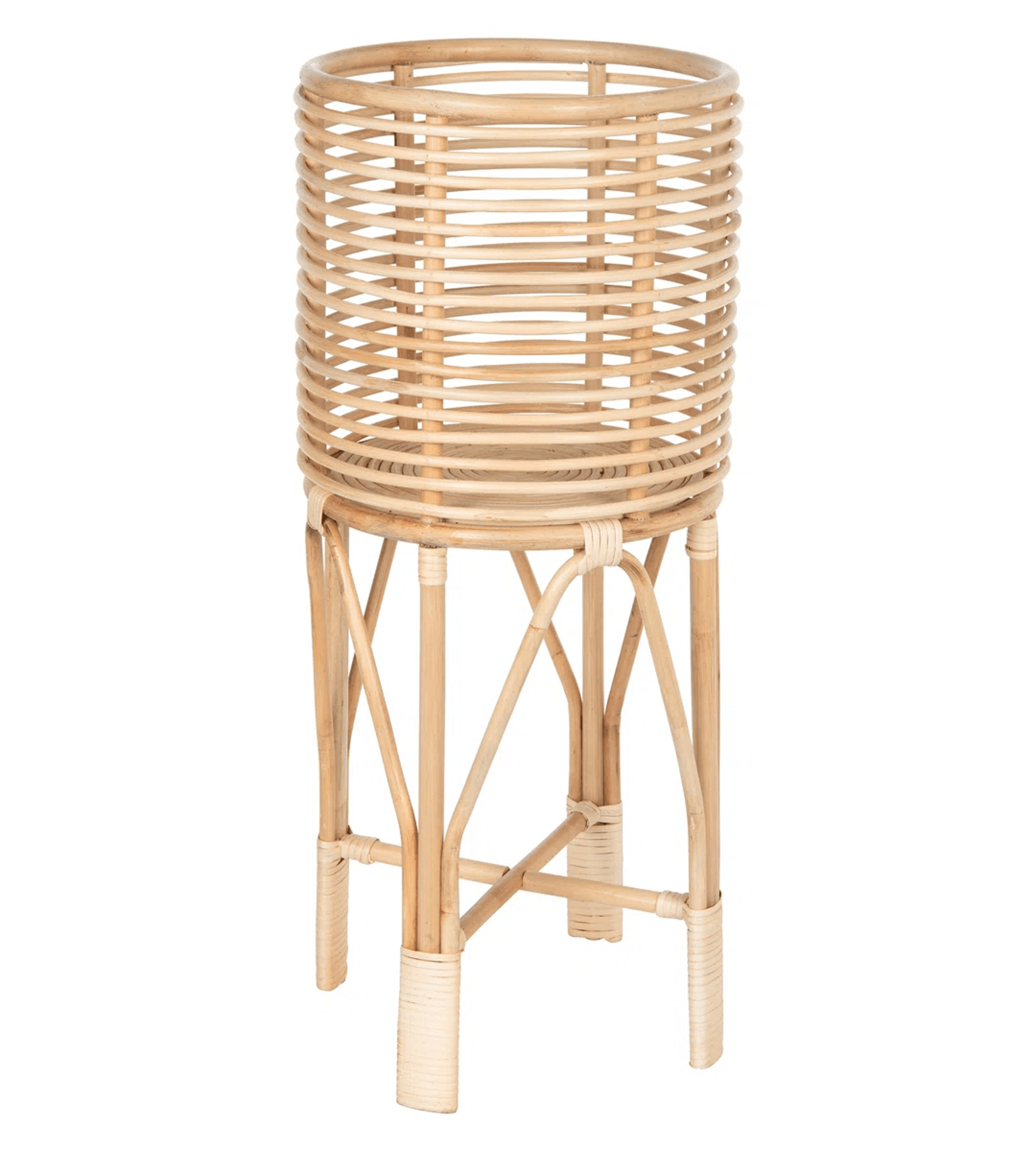 Natural Rattan Indoor Plant Stand 1 Tier Pedestal With Wicker Design 5