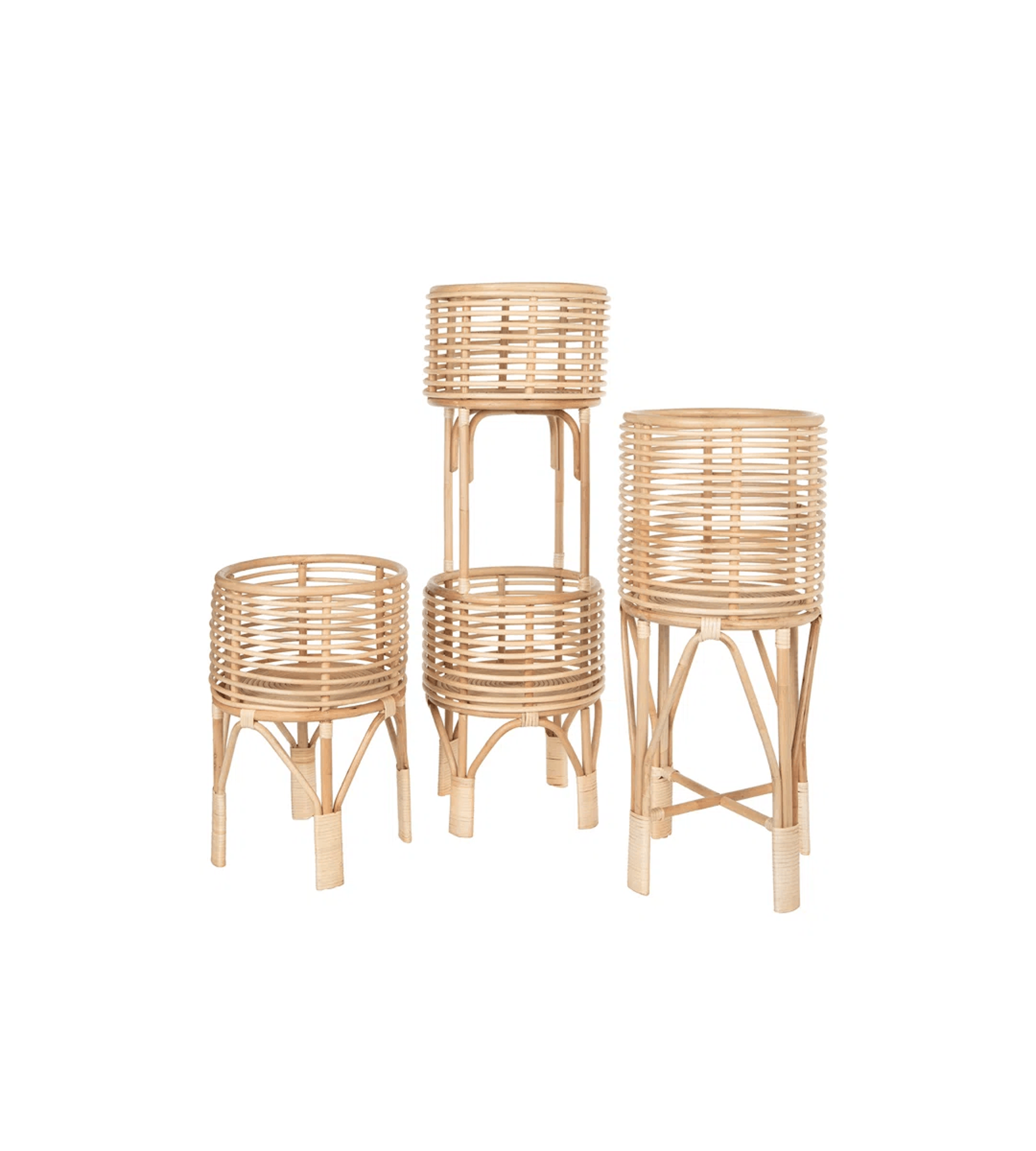 Natural Rattan Indoor Plant Stand 1 Tier Pedestal With Wicker Design 0