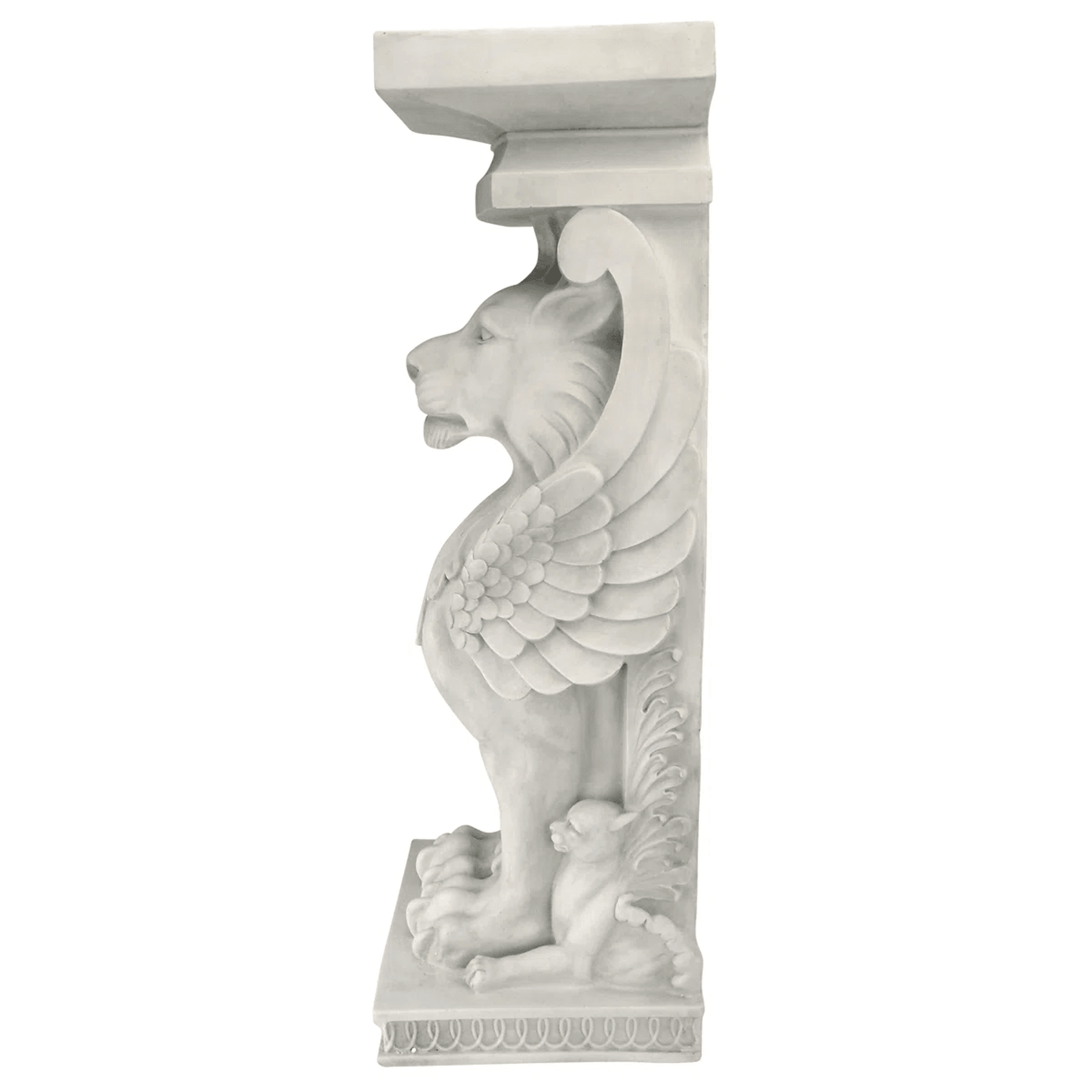 Winged Lion Pedestal Plant Stand With Antique Stone Finish 3