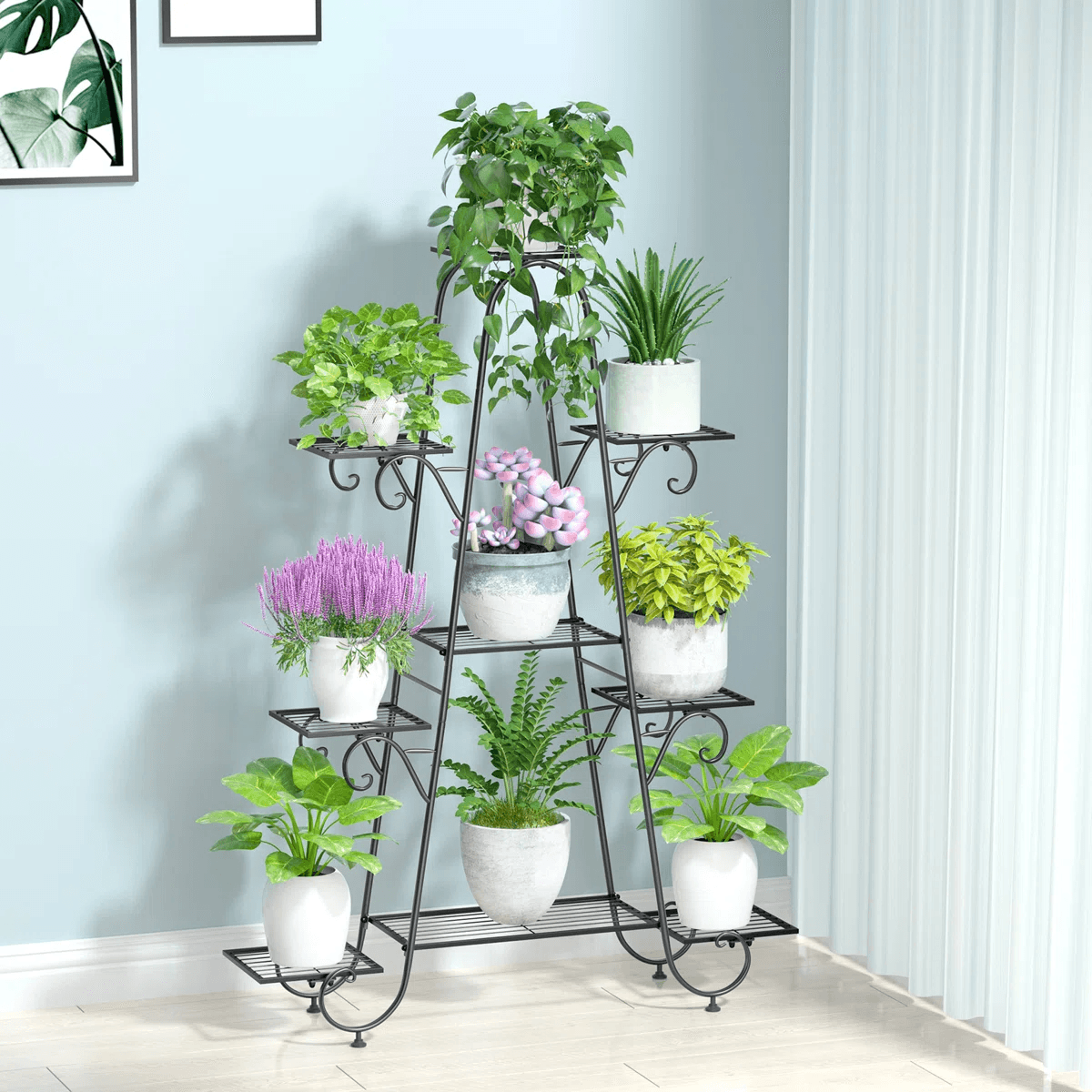 9 Tier Iron Plant Stand With Steel Shelves Black MultiLevel Plant Display 7