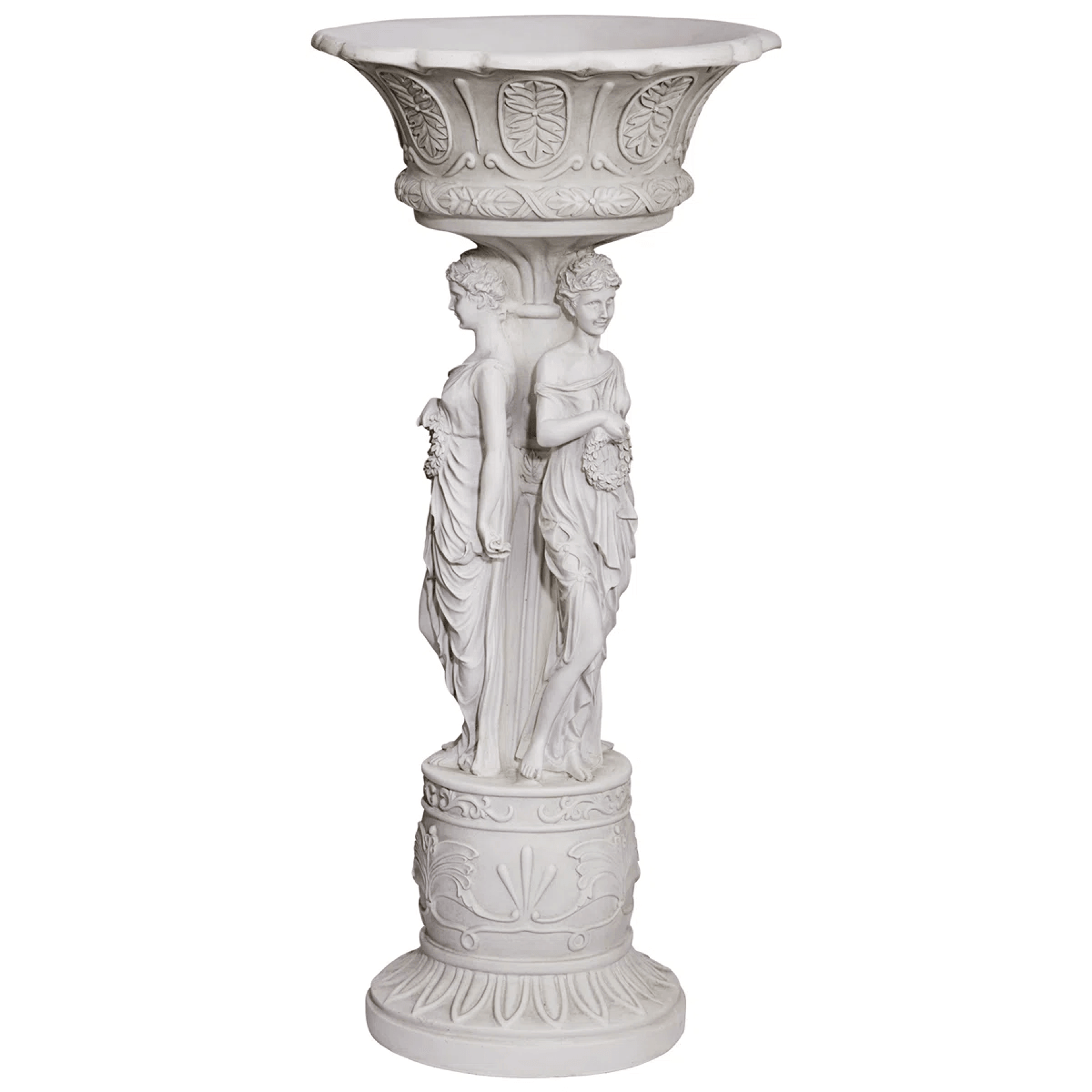 Neoclassical Urn Pedestal Plant Stand With Dancing Maidens Sculpture 2