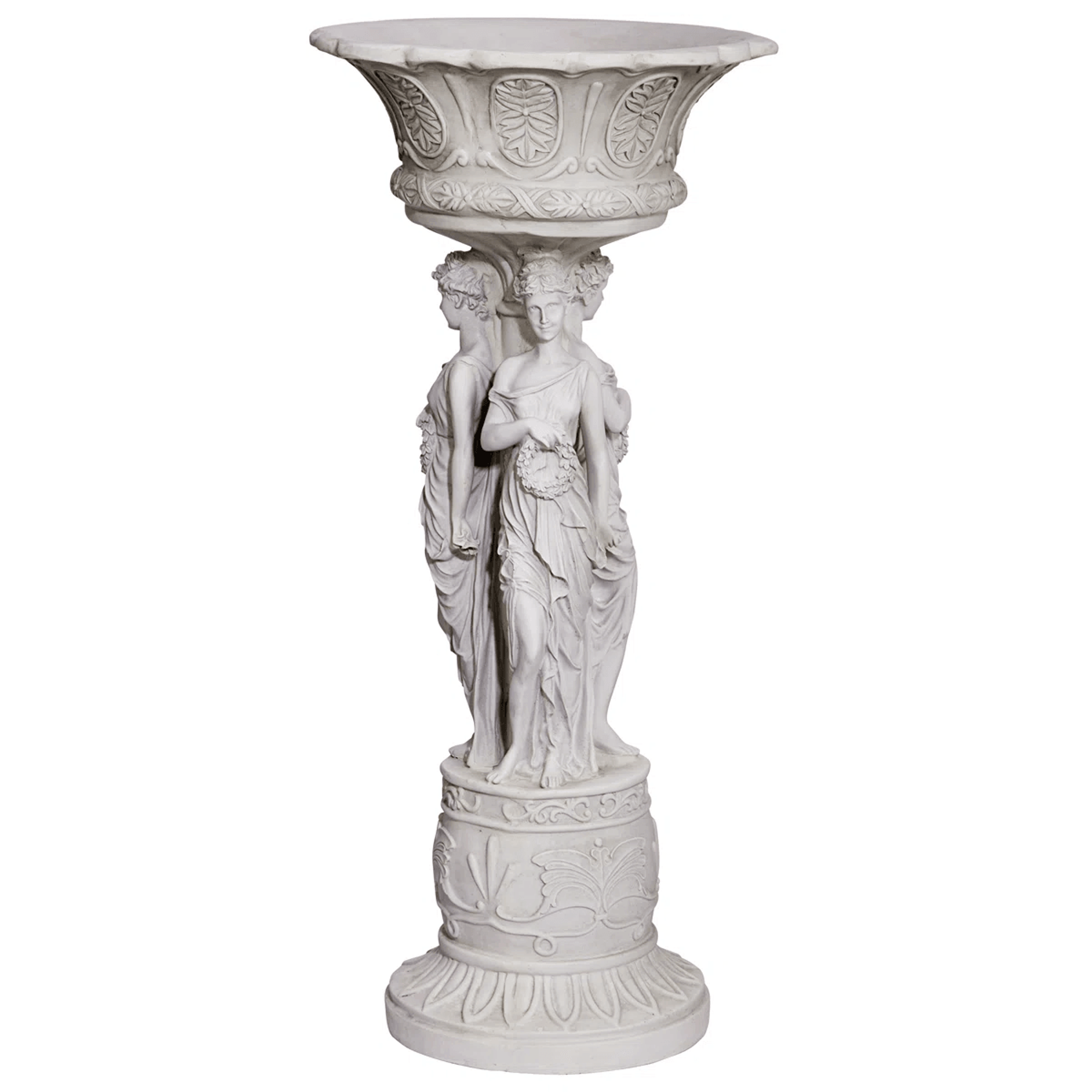 Neoclassical Urn Pedestal Plant Stand With Dancing Maidens Sculpture 5