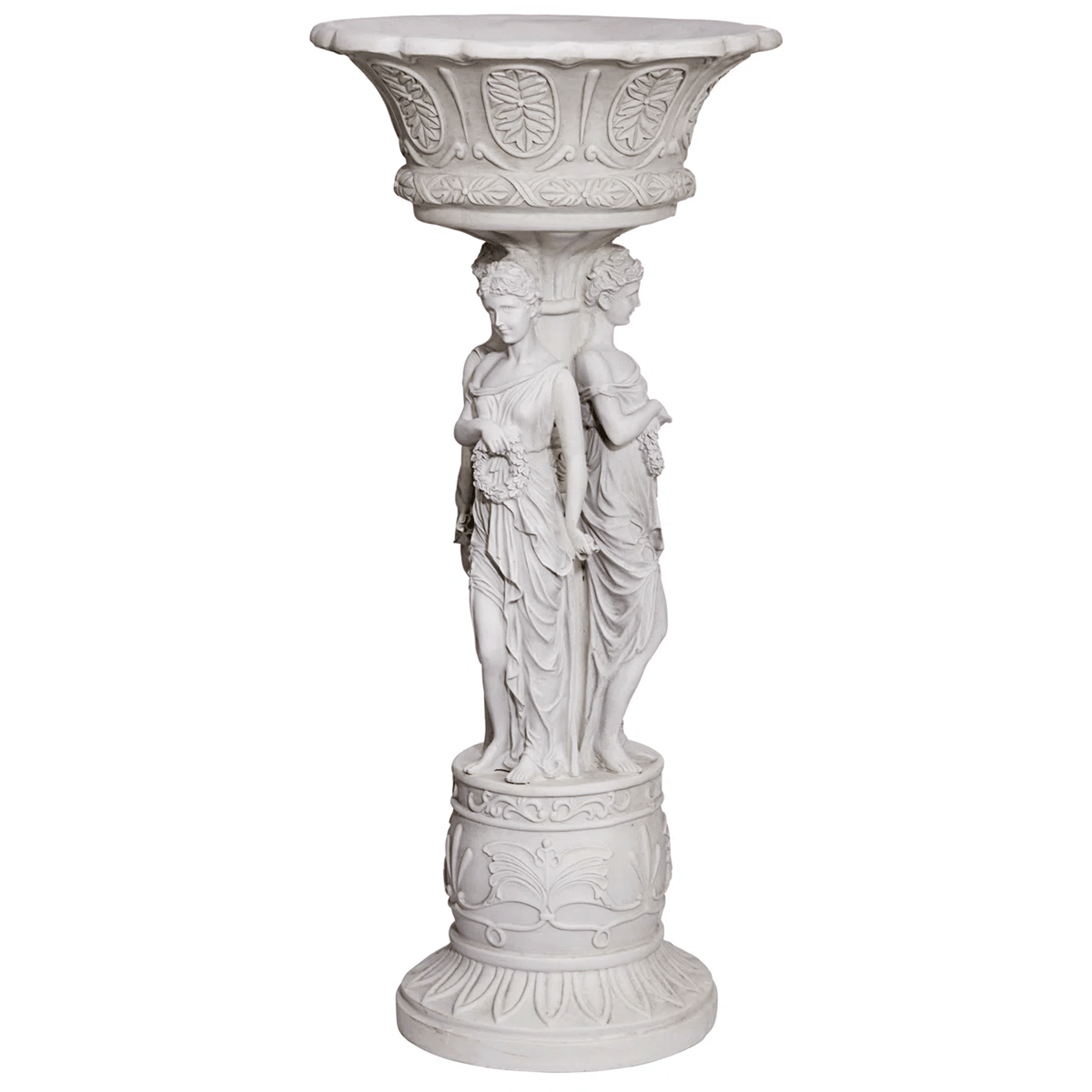 Neoclassical Urn Pedestal Plant Stand With Dancing Maidens Sculpture 4