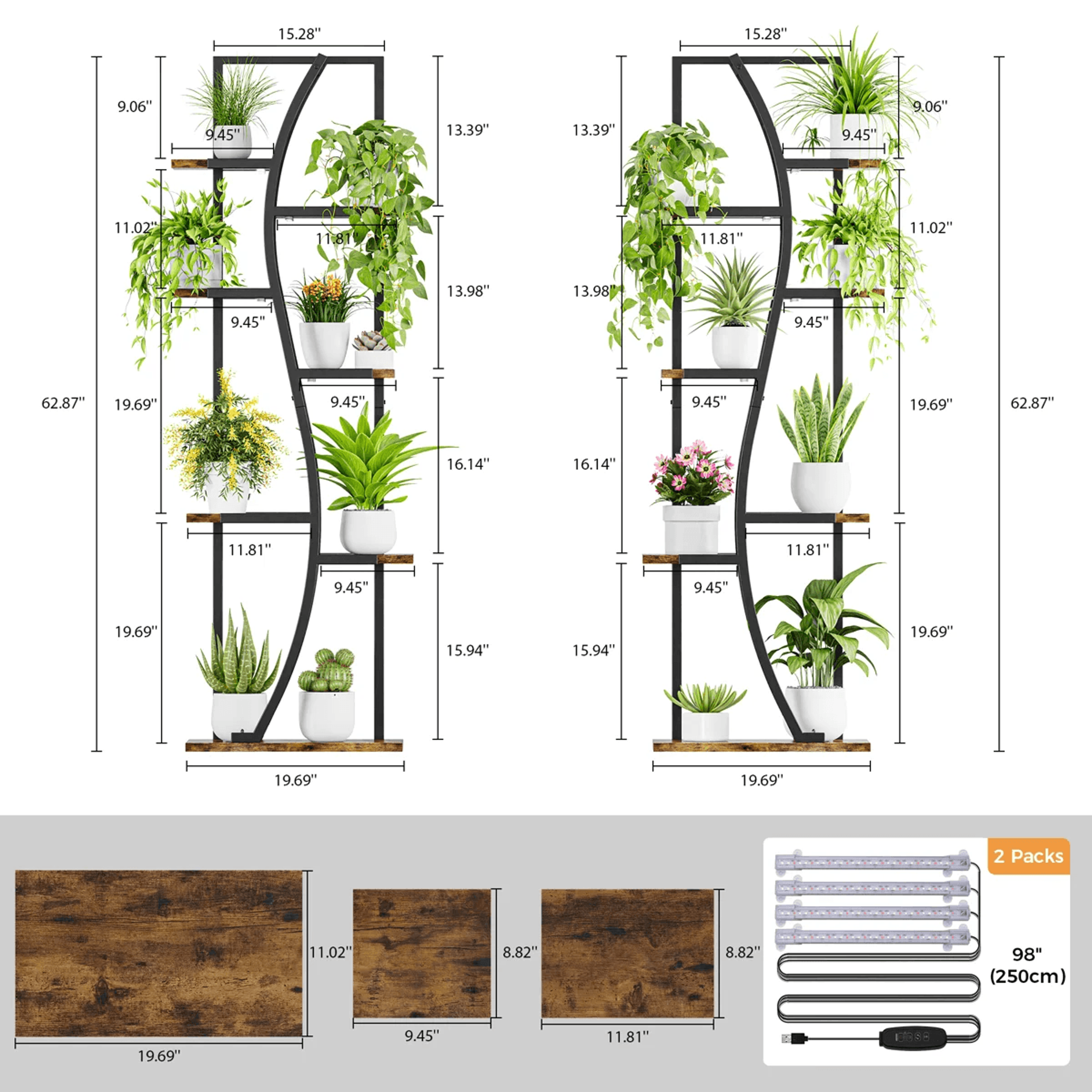 Indoor Plant Stand Set Of 2 With Grow Lights And 7 Tier SShaped Shelves 7