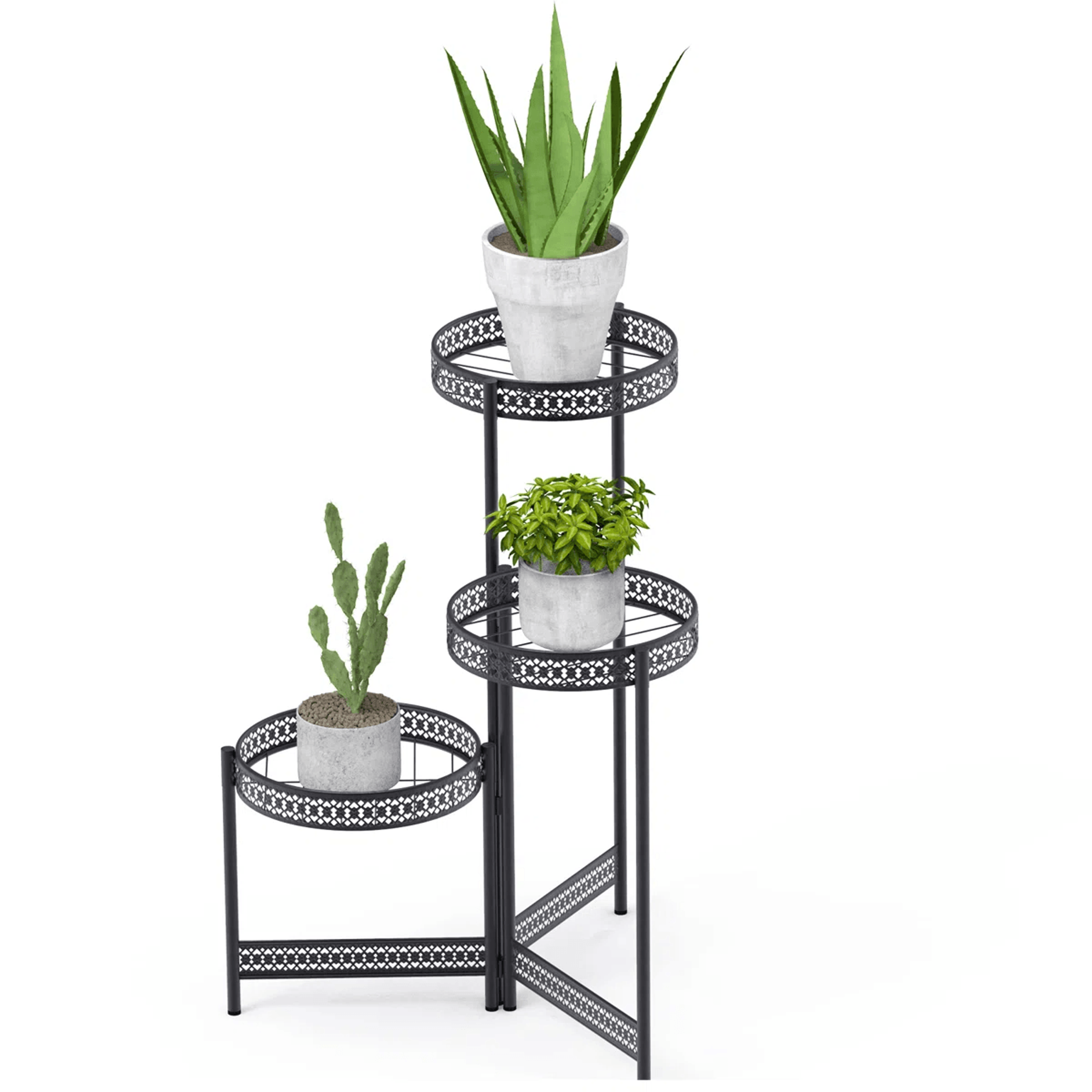3 Tier Solid Wood Plant Stand With Round Shelves For Indoor And Outdoor Display 0