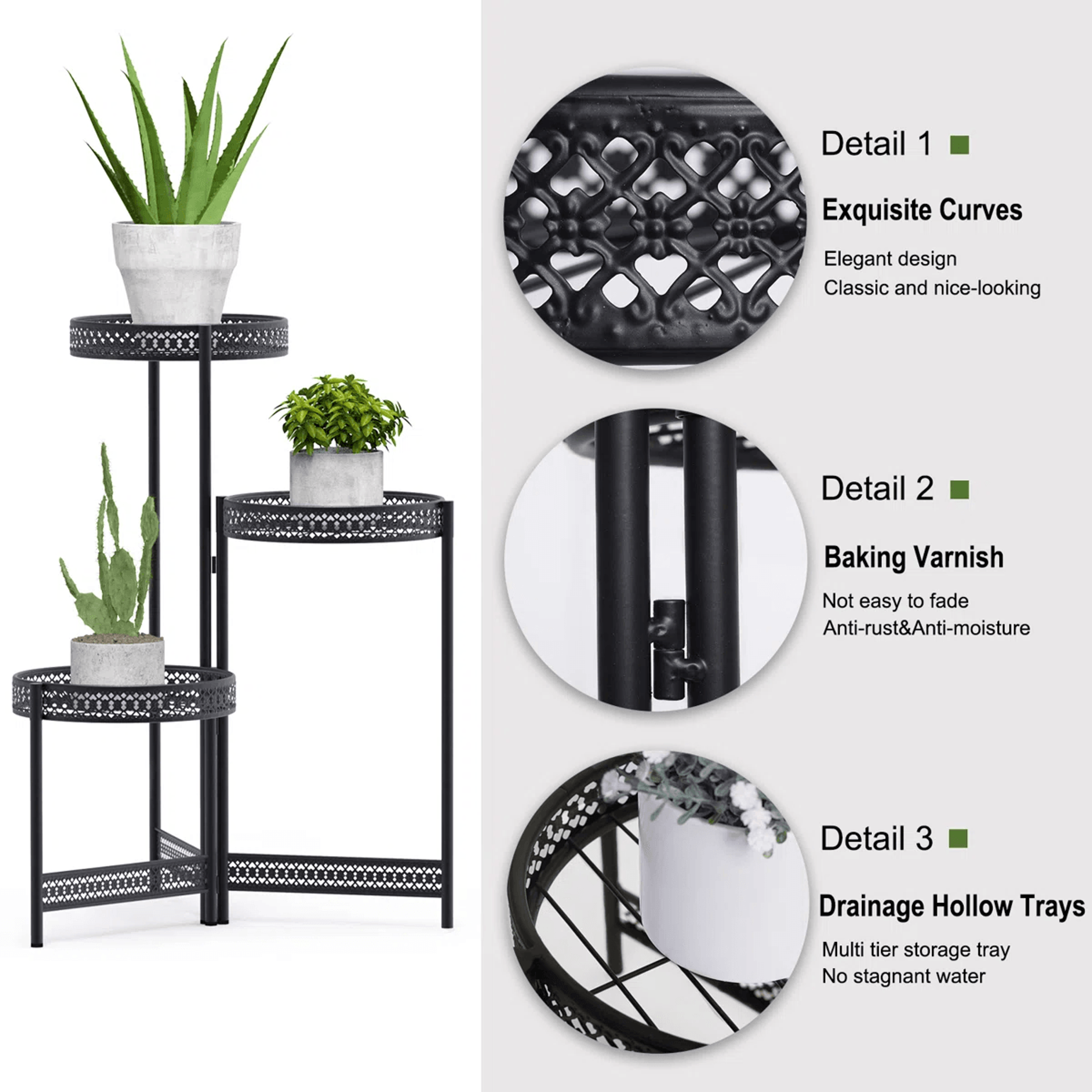 3 Tier Solid Wood Plant Stand With Round Shelves For Indoor And Outdoor Display 1