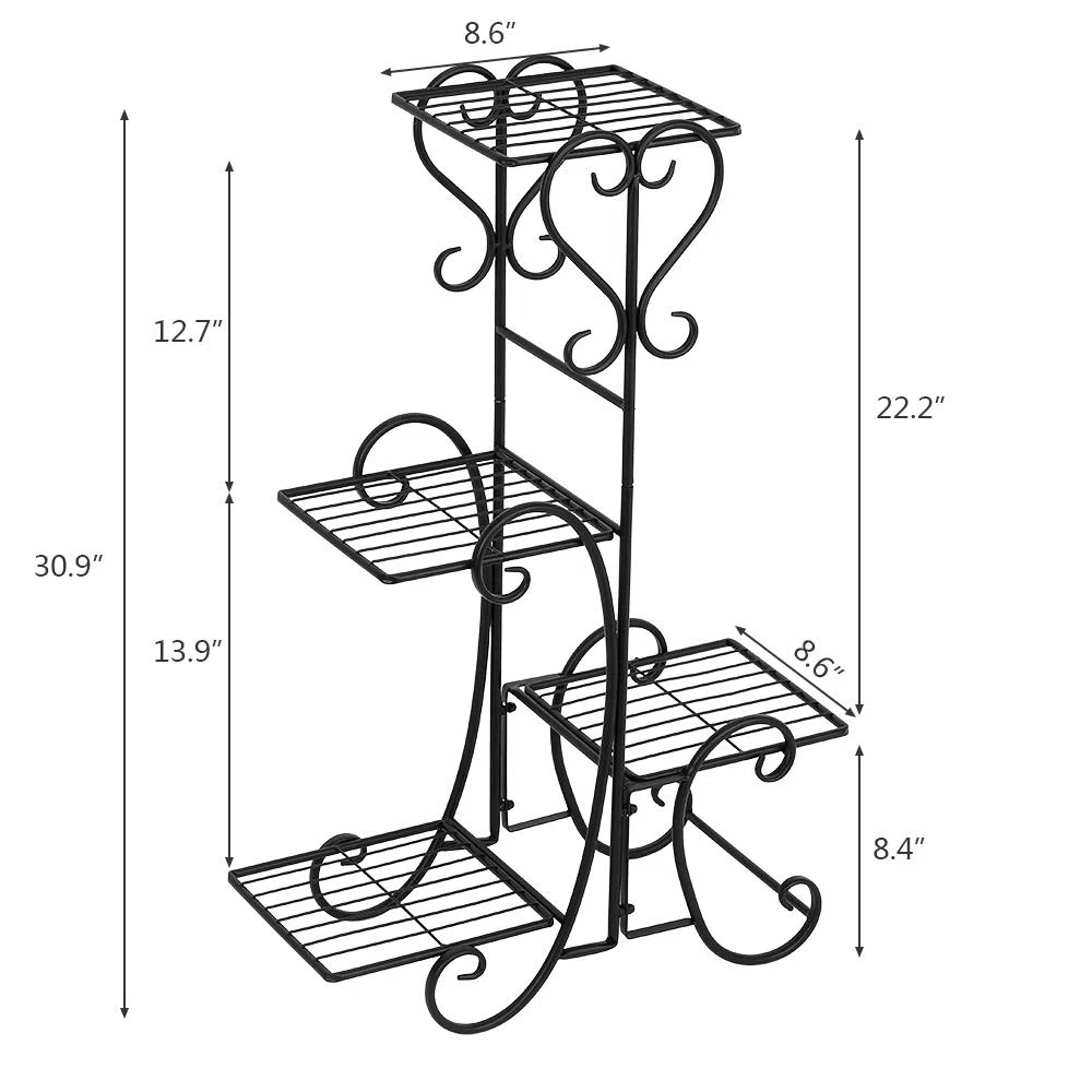 4 Tier Black Metal Plant Stand With Decorative Shelves 3