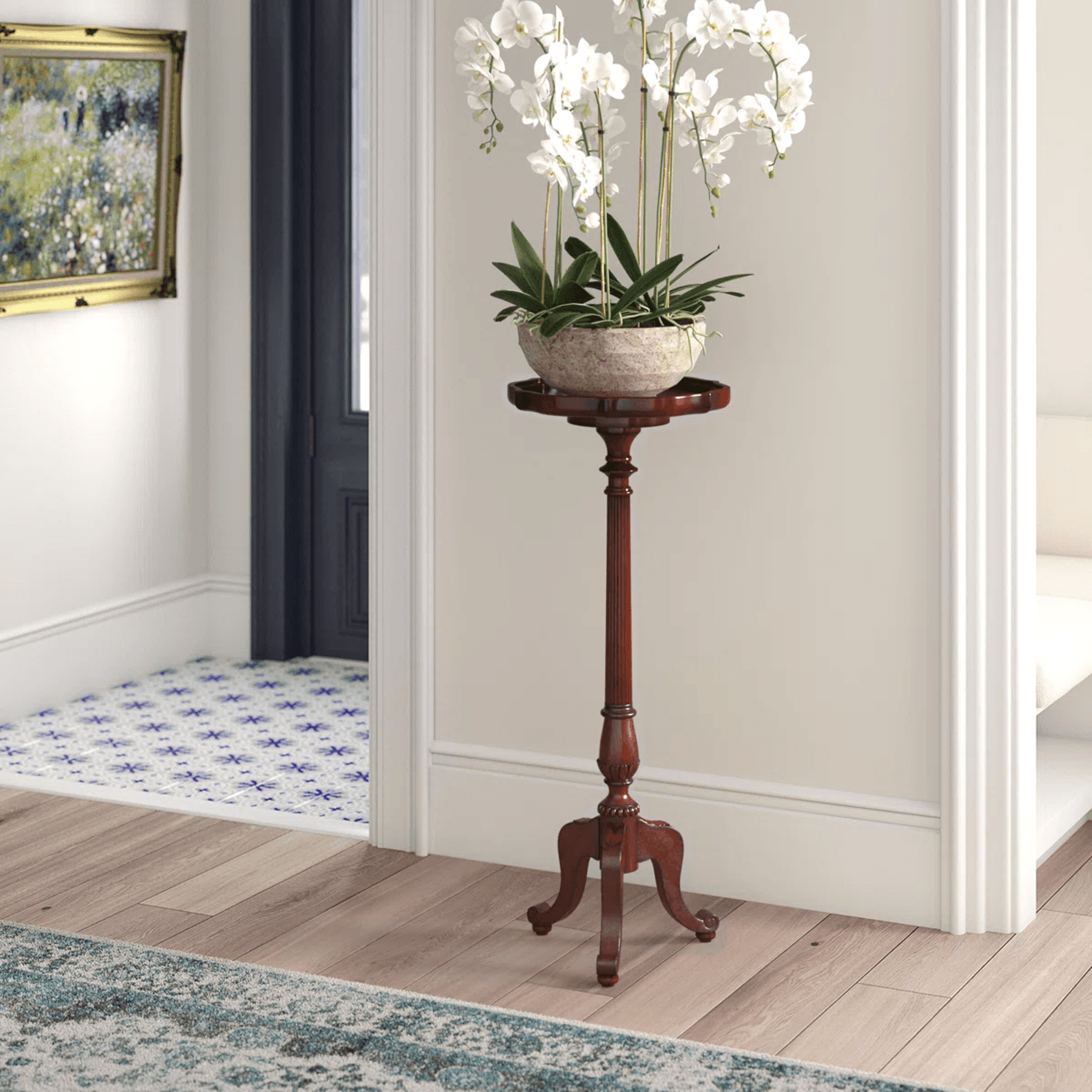 1 Tier Wooden Plant Stand With Pedestal Design And Distressed Finish 7