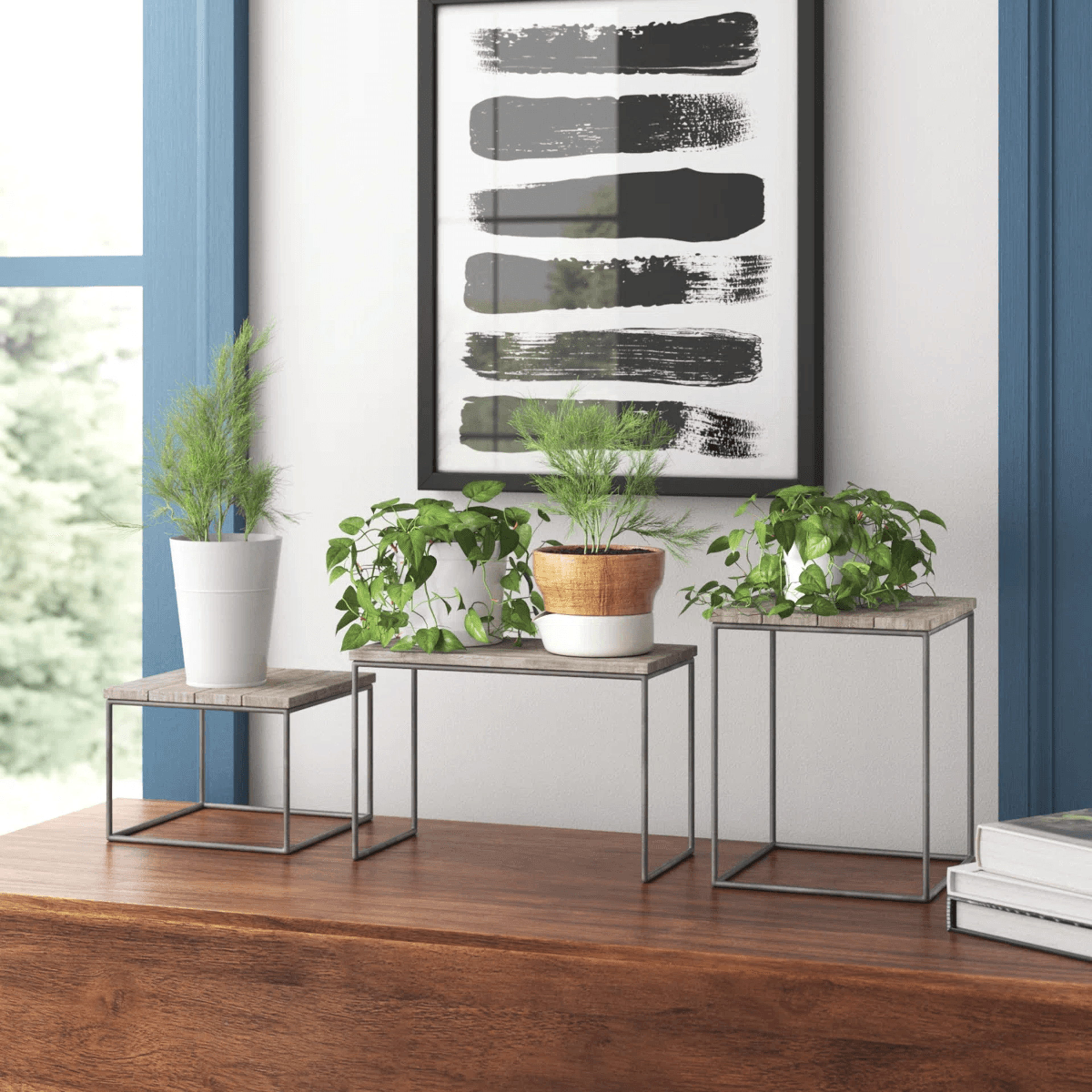 Wood And Metal Nesting Plant Risers Set Of 3 In Gray And Natural Wood 0