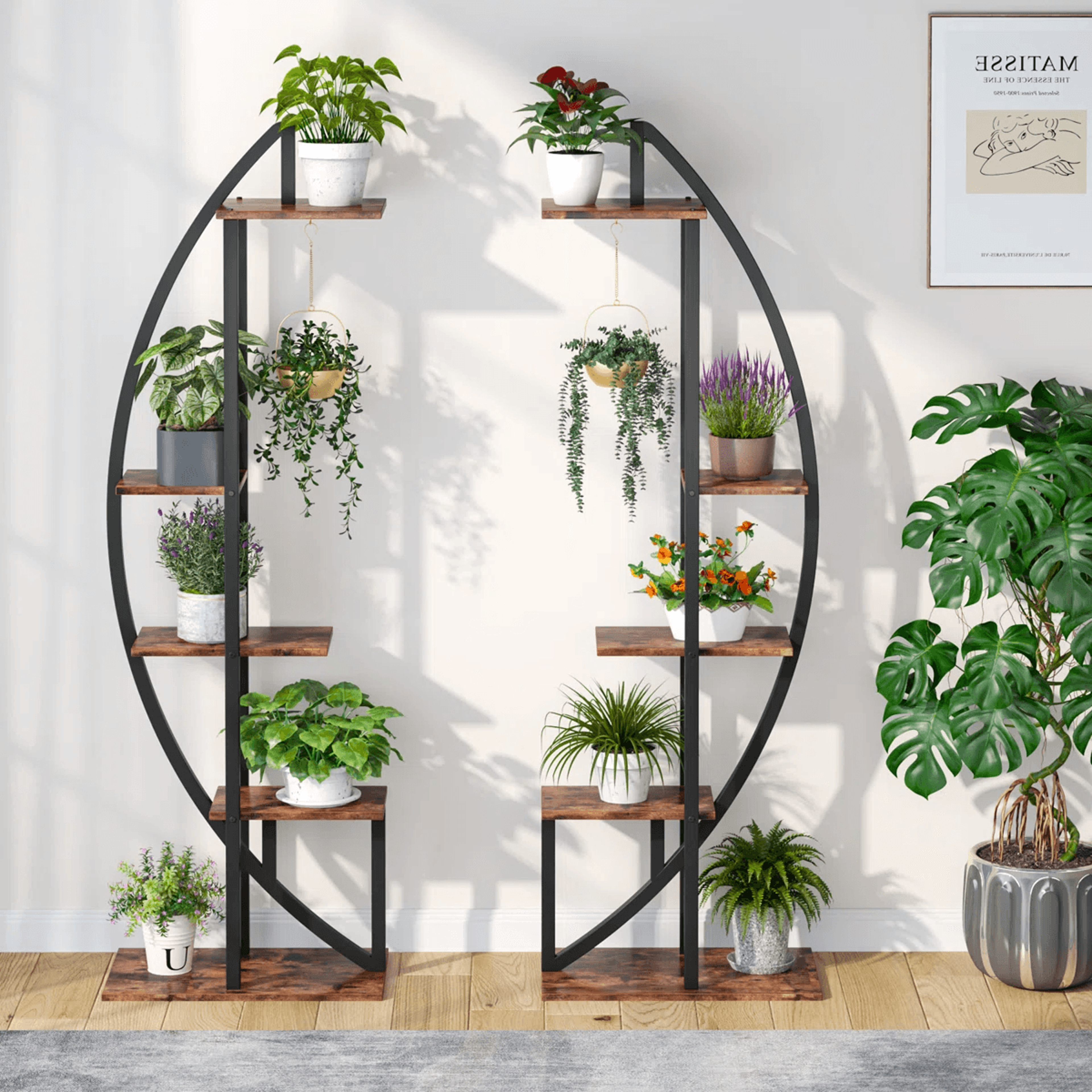 10 Tier Plant Stand Set Of 2 With Wood Shelves And Steel Frame 0