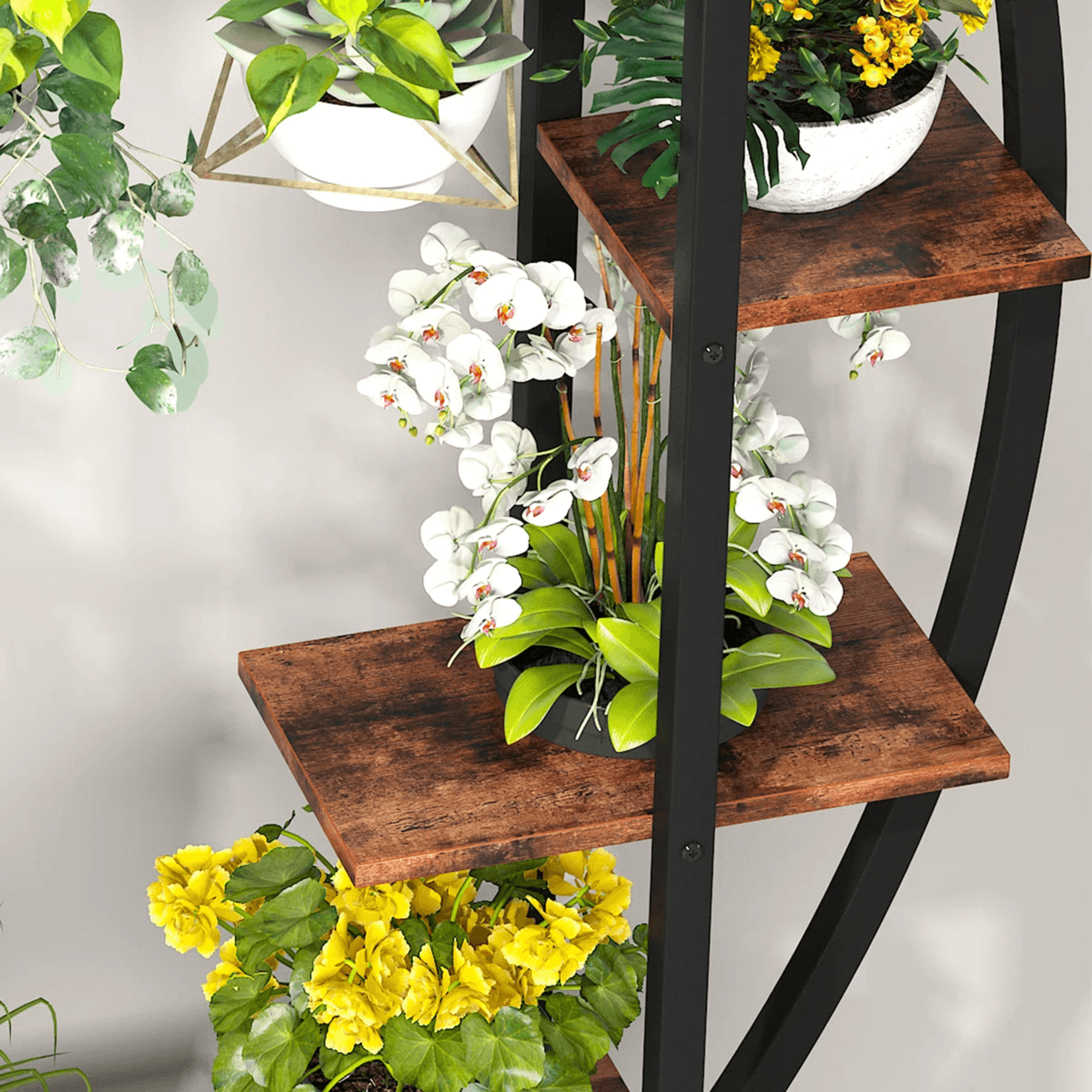 10 Tier Plant Stand Set Of 2 With Wood Shelves And Steel Frame 4
