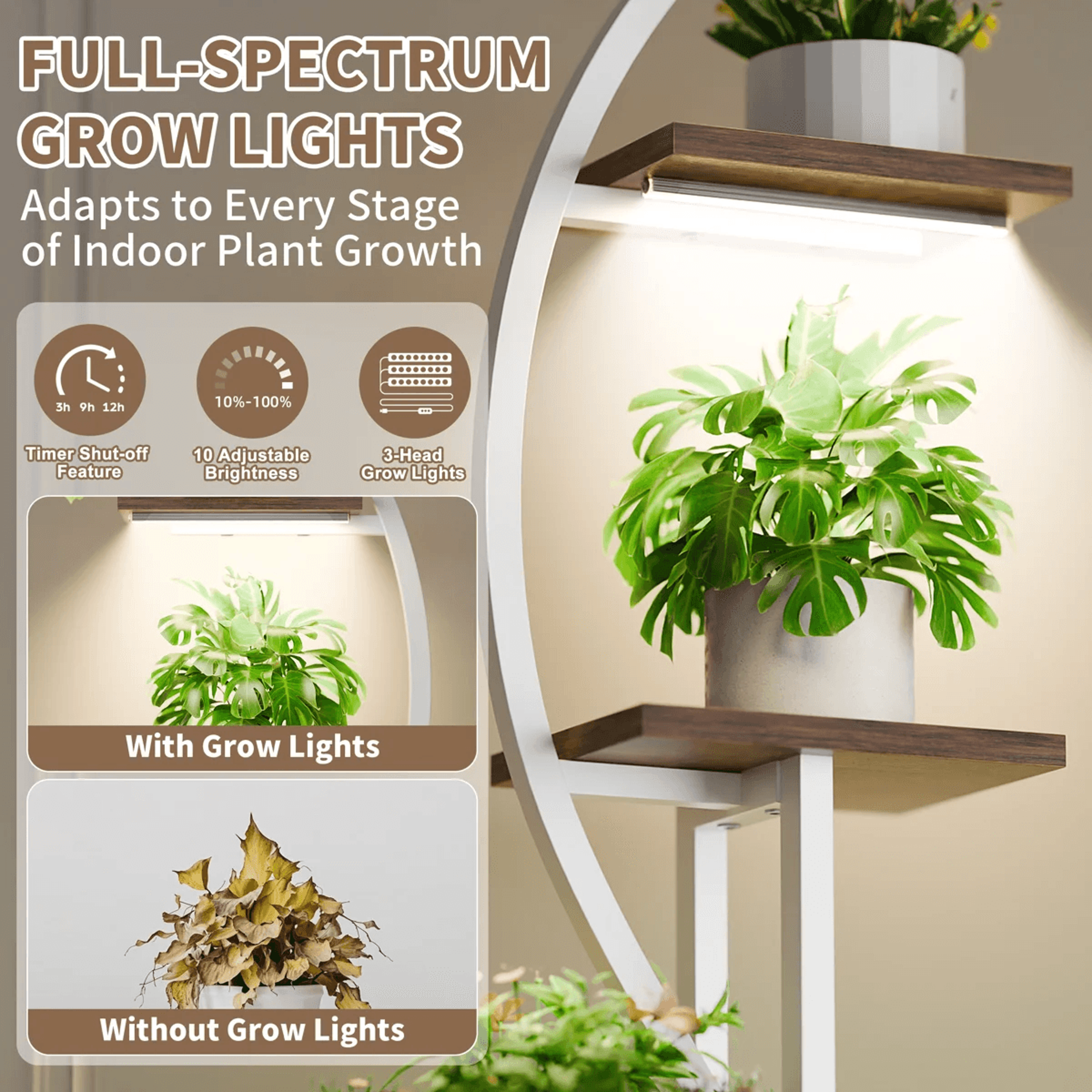 8 Tier Indoor Plant Stand With Grow Lights And 10 Pot Holders 3