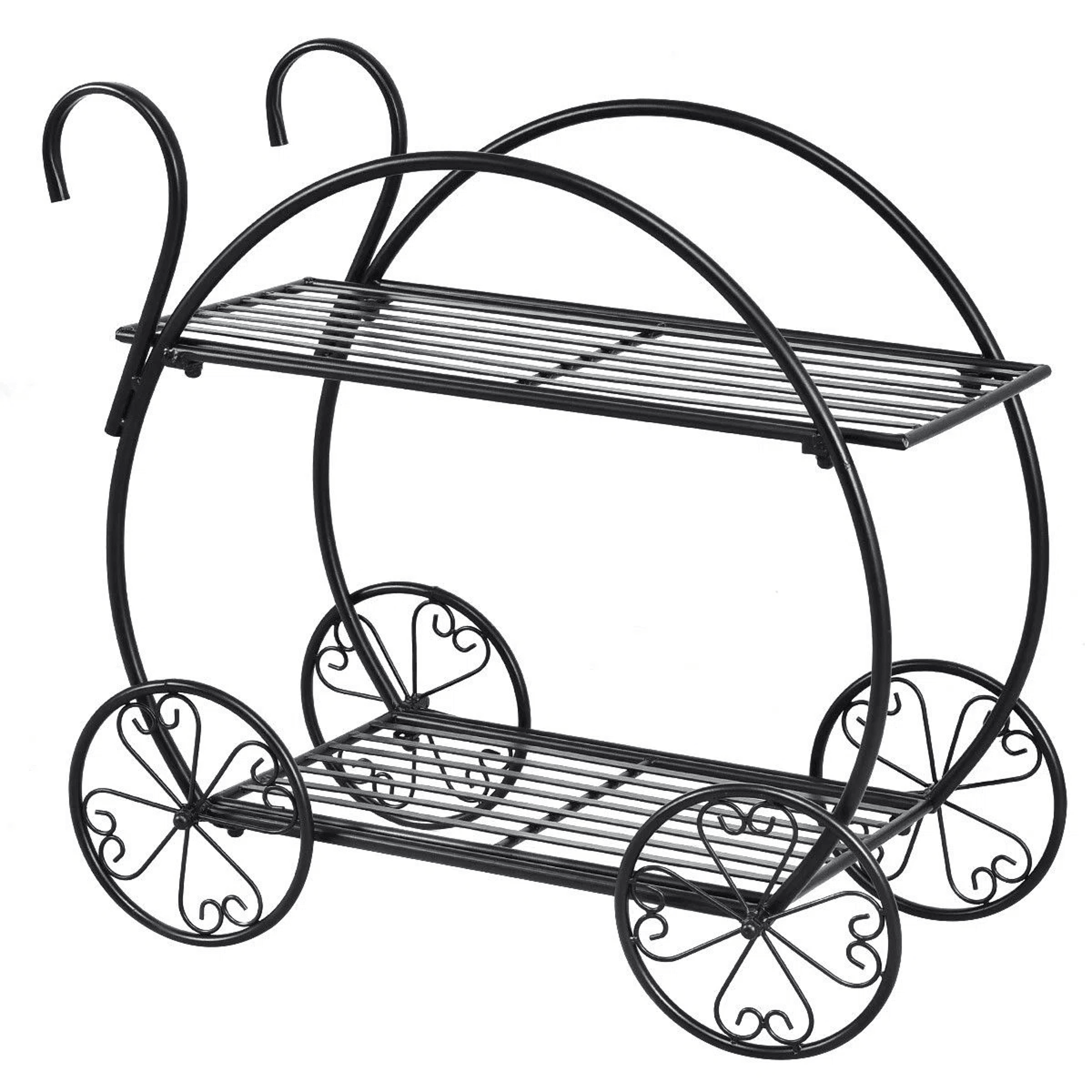 2 Tier Metal Plant Stand With Decorative Wheels And Black Finish 2