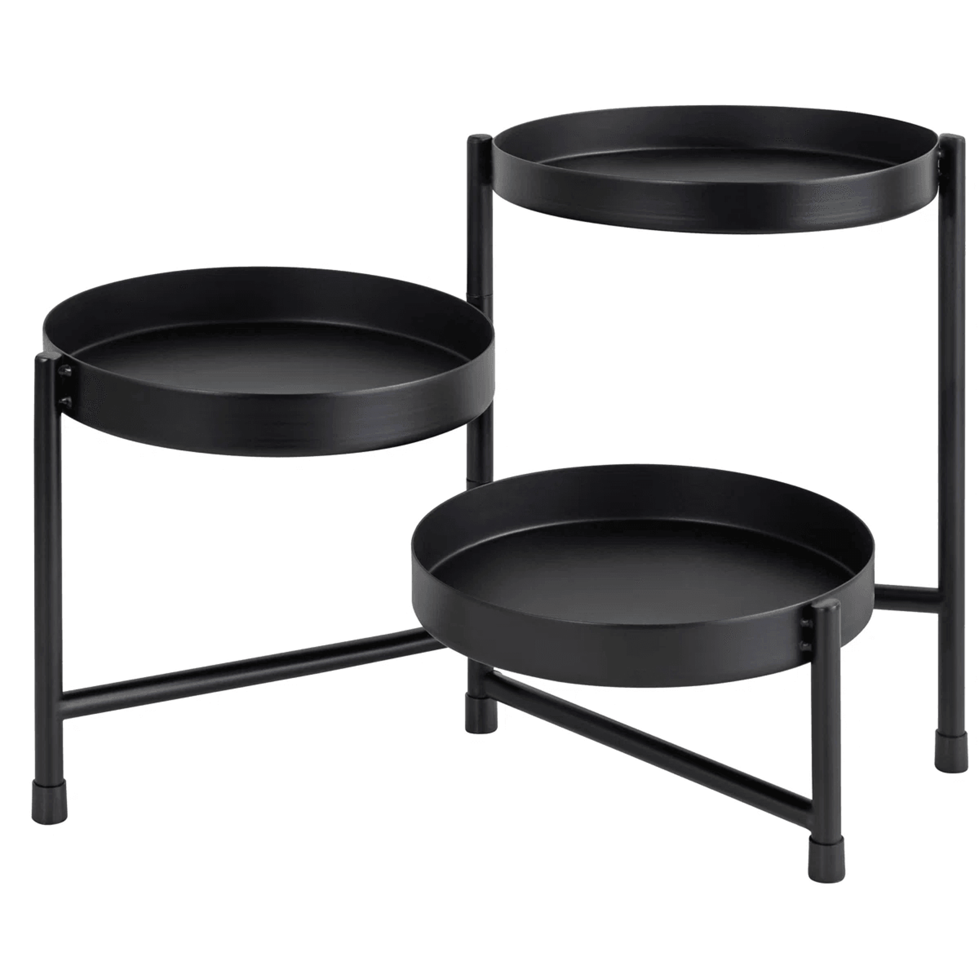 3 Tier Black Metal Plant Stand With Collapsible Round Display Shelves 0