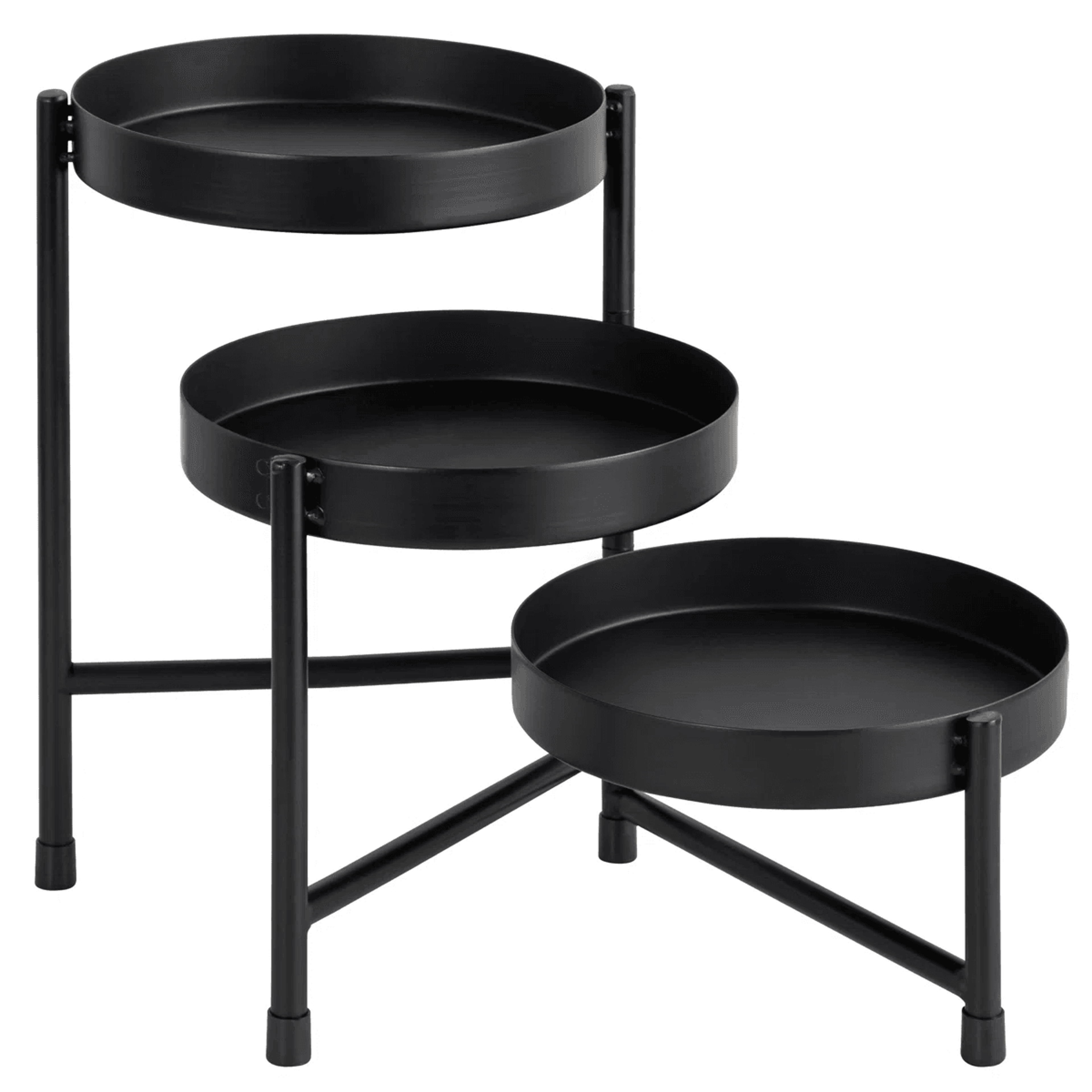 3 Tier Black Metal Plant Stand With Collapsible Round Display Shelves 2