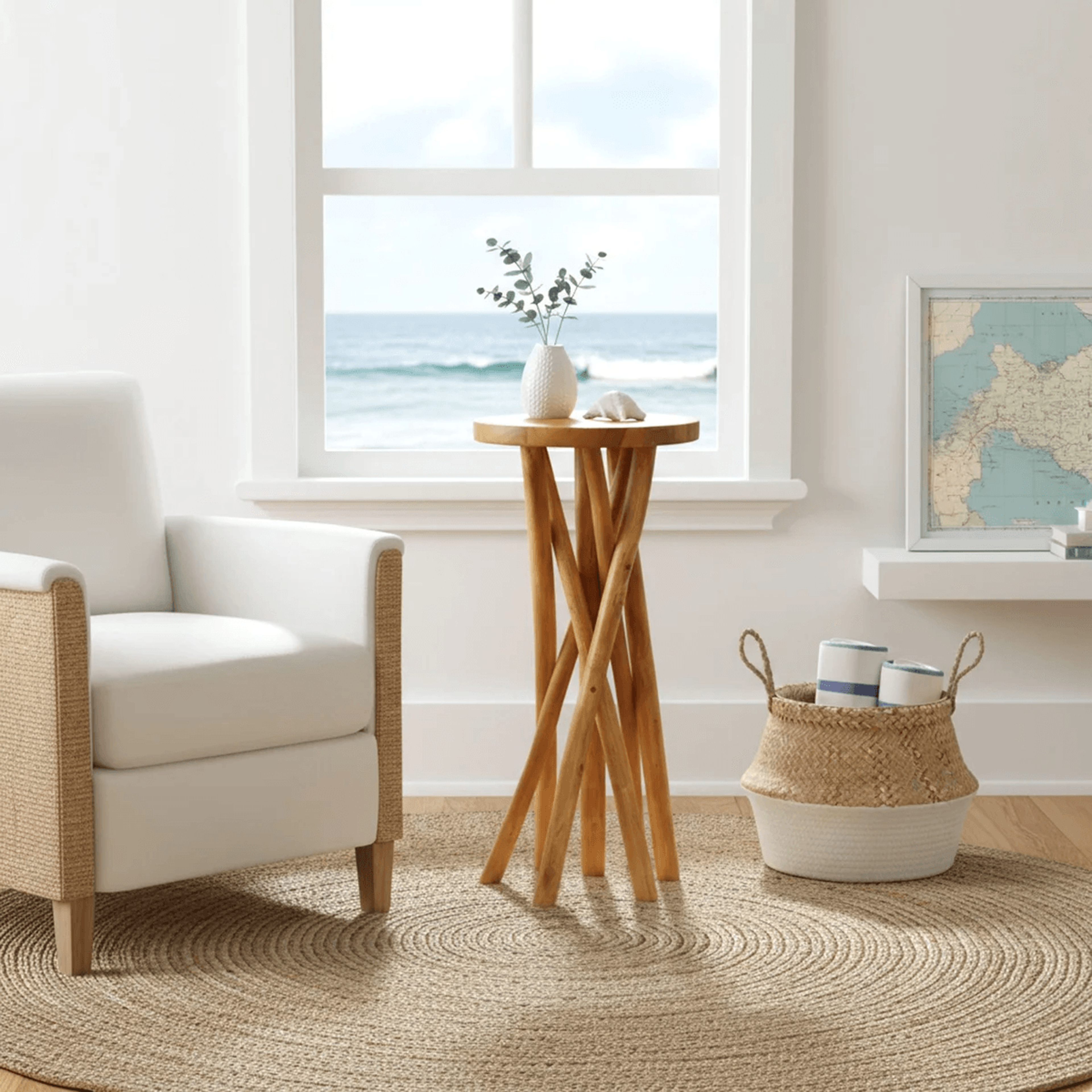 Teak Wood Plant Stand With Natural Branch Legs And Round Top 10