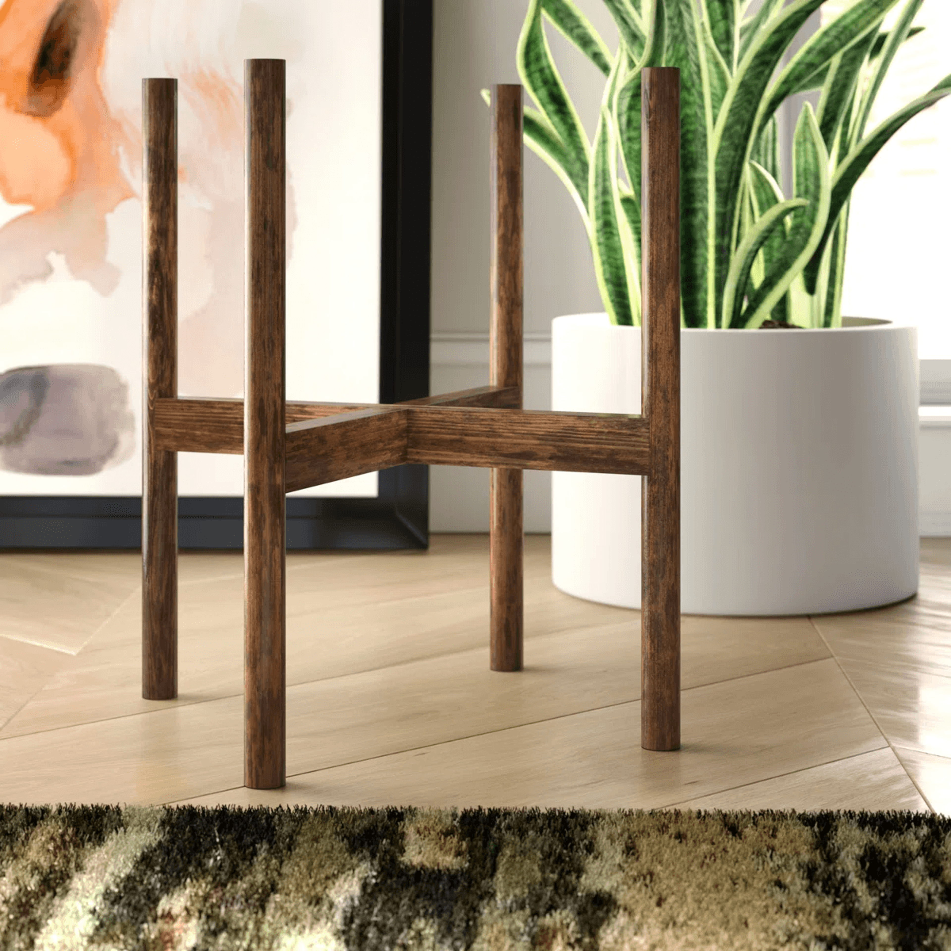 Solid Wood Plant Stand With Walnut Finish Square Plant Holder 4
