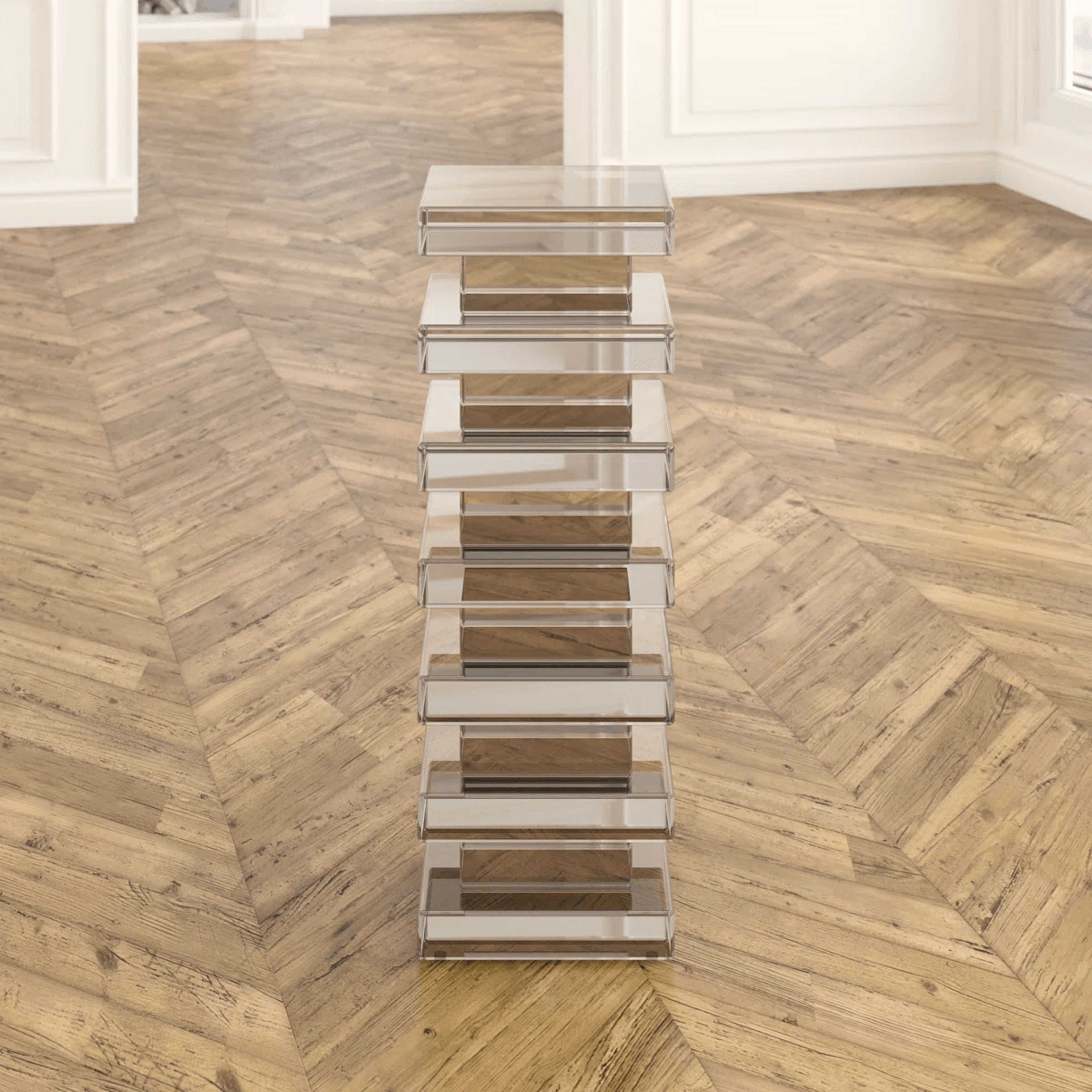 Mirrored Glass Pedestal Plant Stand With Modern Stacked Design 7