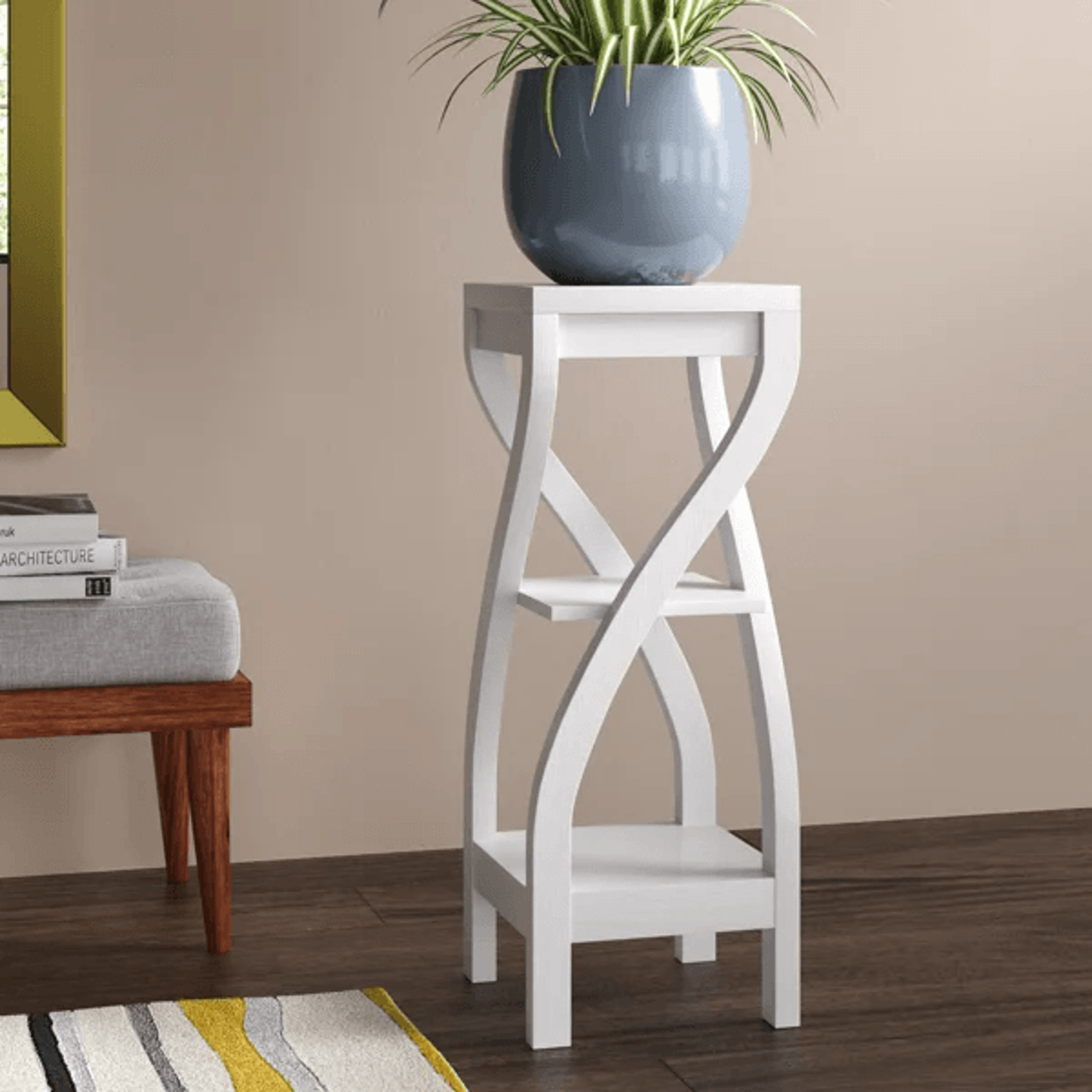 3 Tier Wooden Plant Stand With Spiral Design And Square Shelves 8