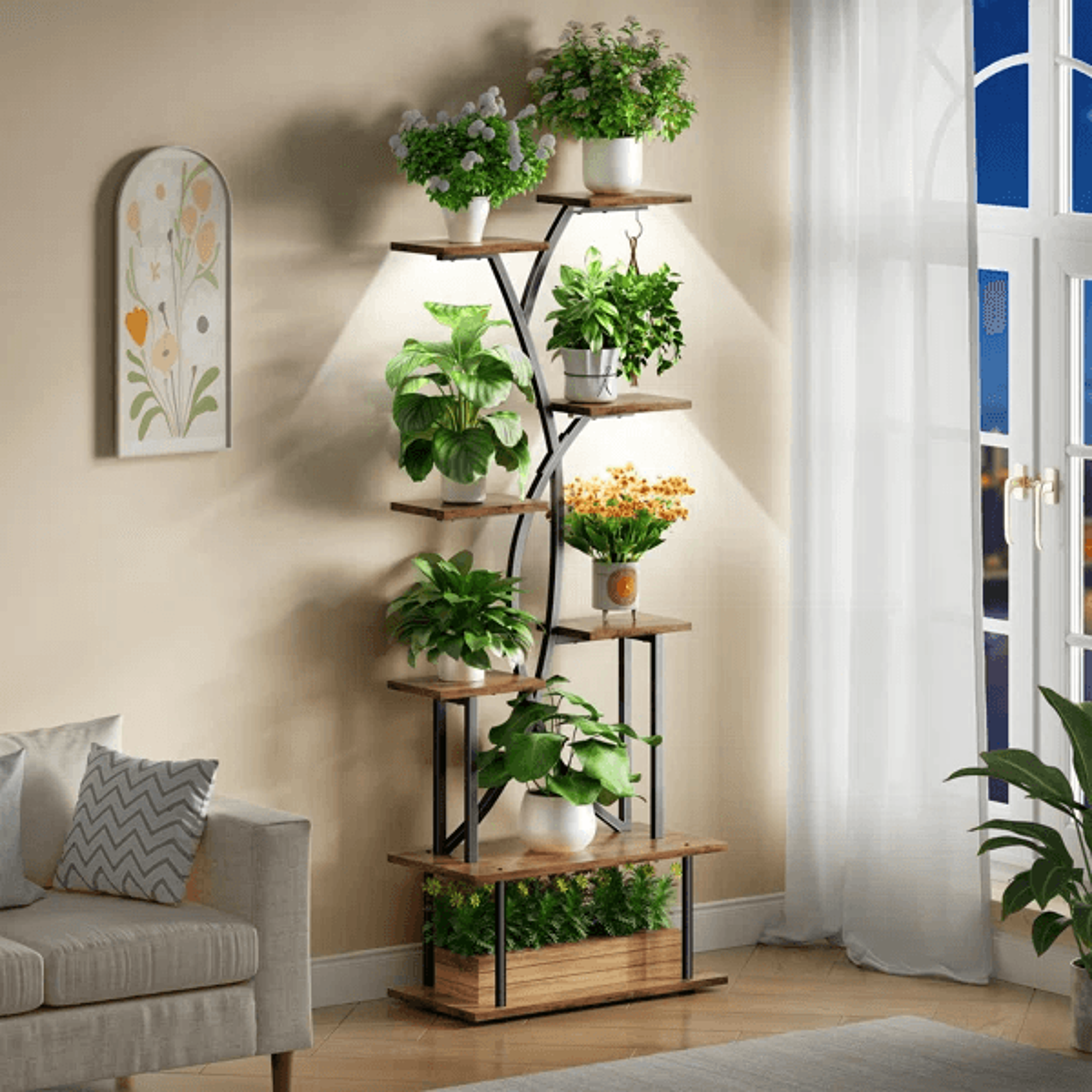 8 Tier Indoor Plant Stand With Grow Lights And Hanging Hook Set Of 2 9