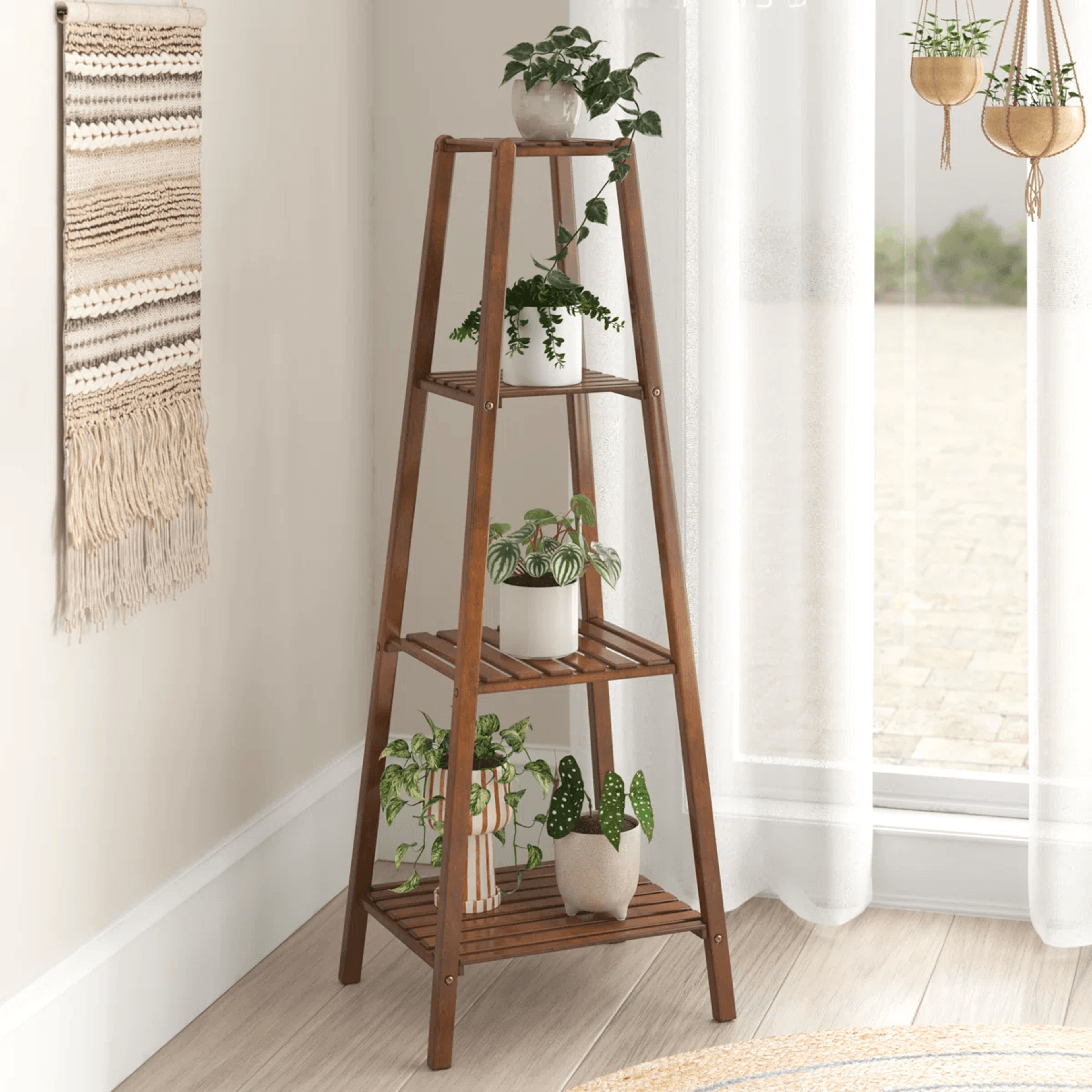 4 Tier Bamboo Wood Plant Stand With Open Shelves For Indoor Display 1