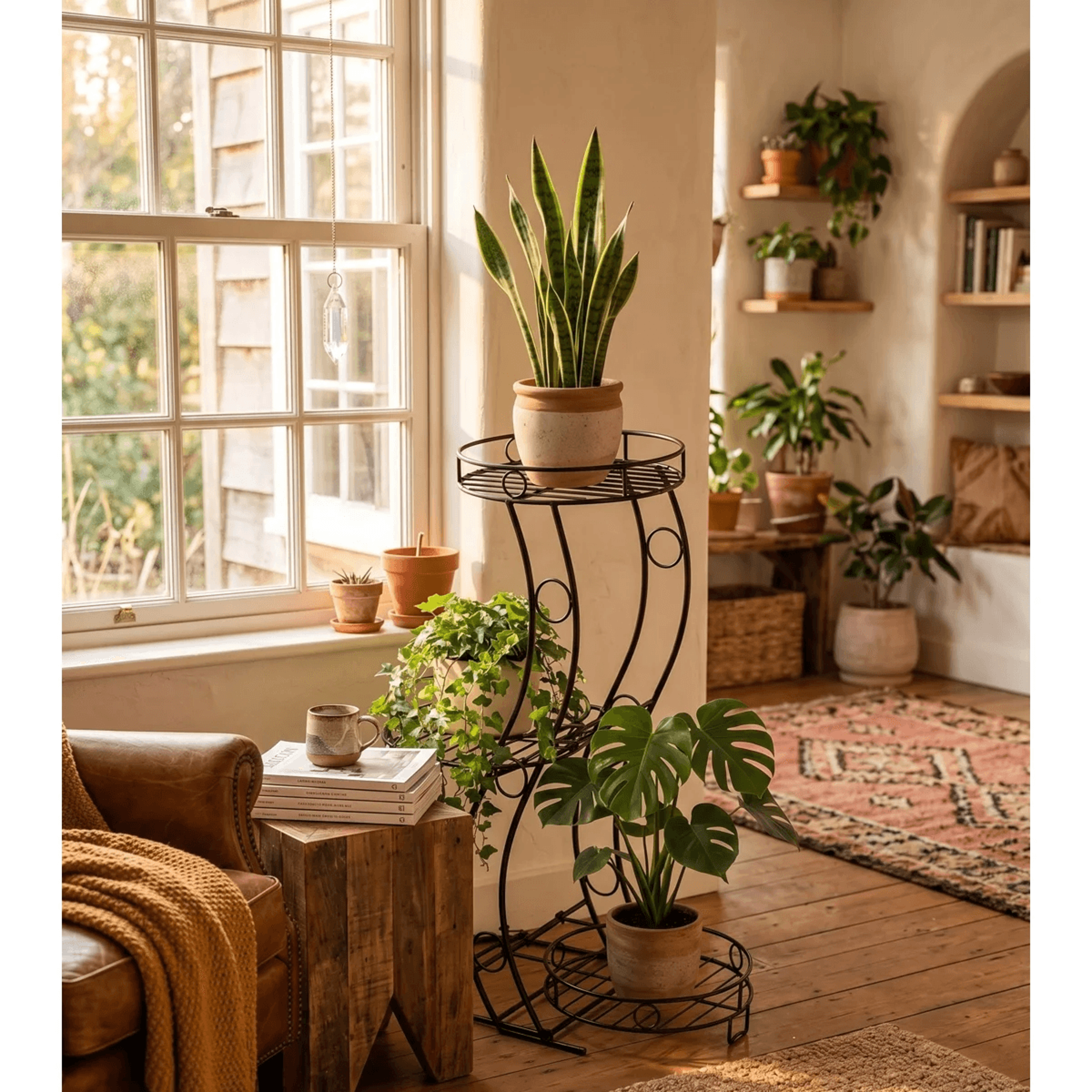 3 Tier Foldable Metal Plant Stand For Indoor And Outdoor Use 2