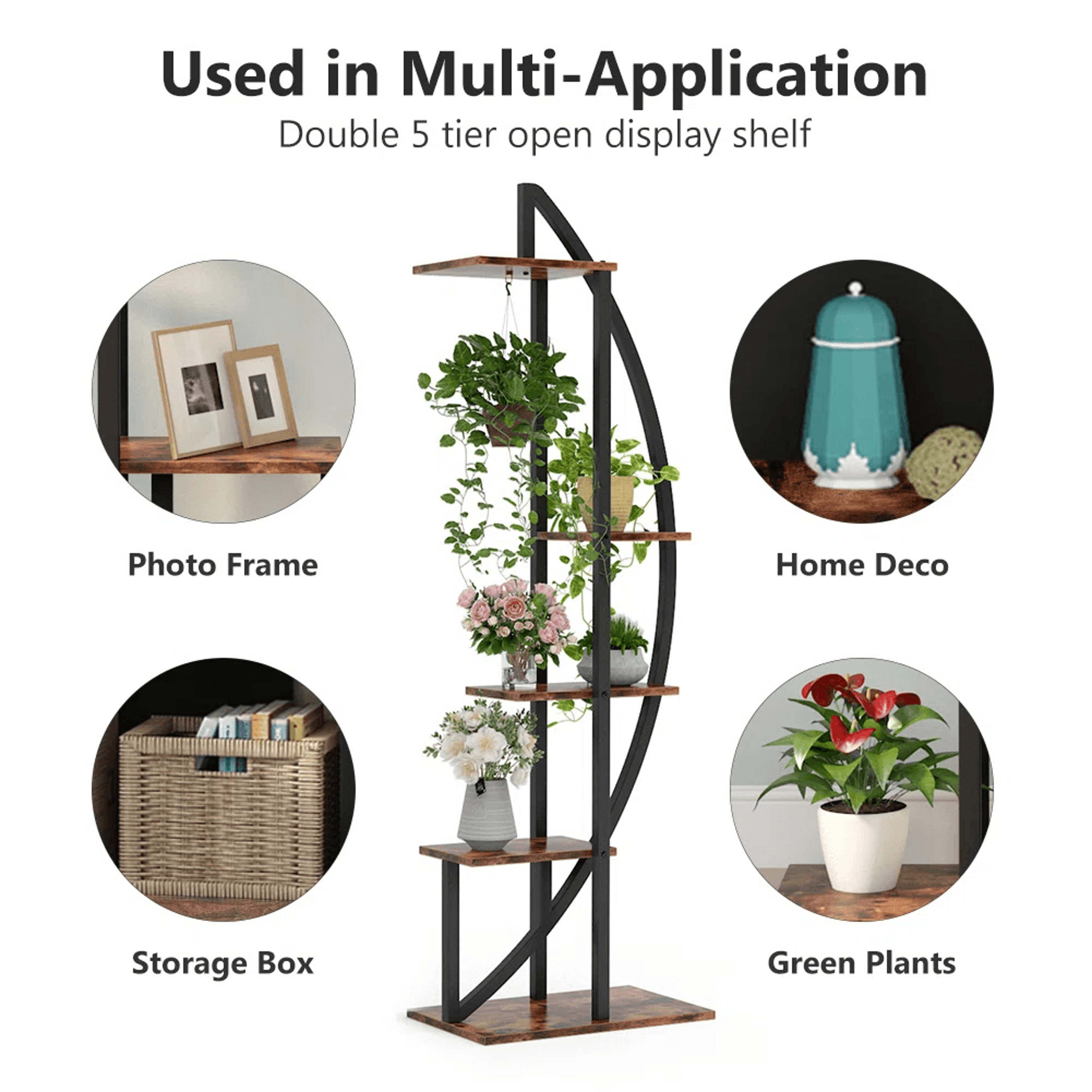5 Tier Plant Stand Set Of 2 With Curved Design And Wood Grain Finish 2