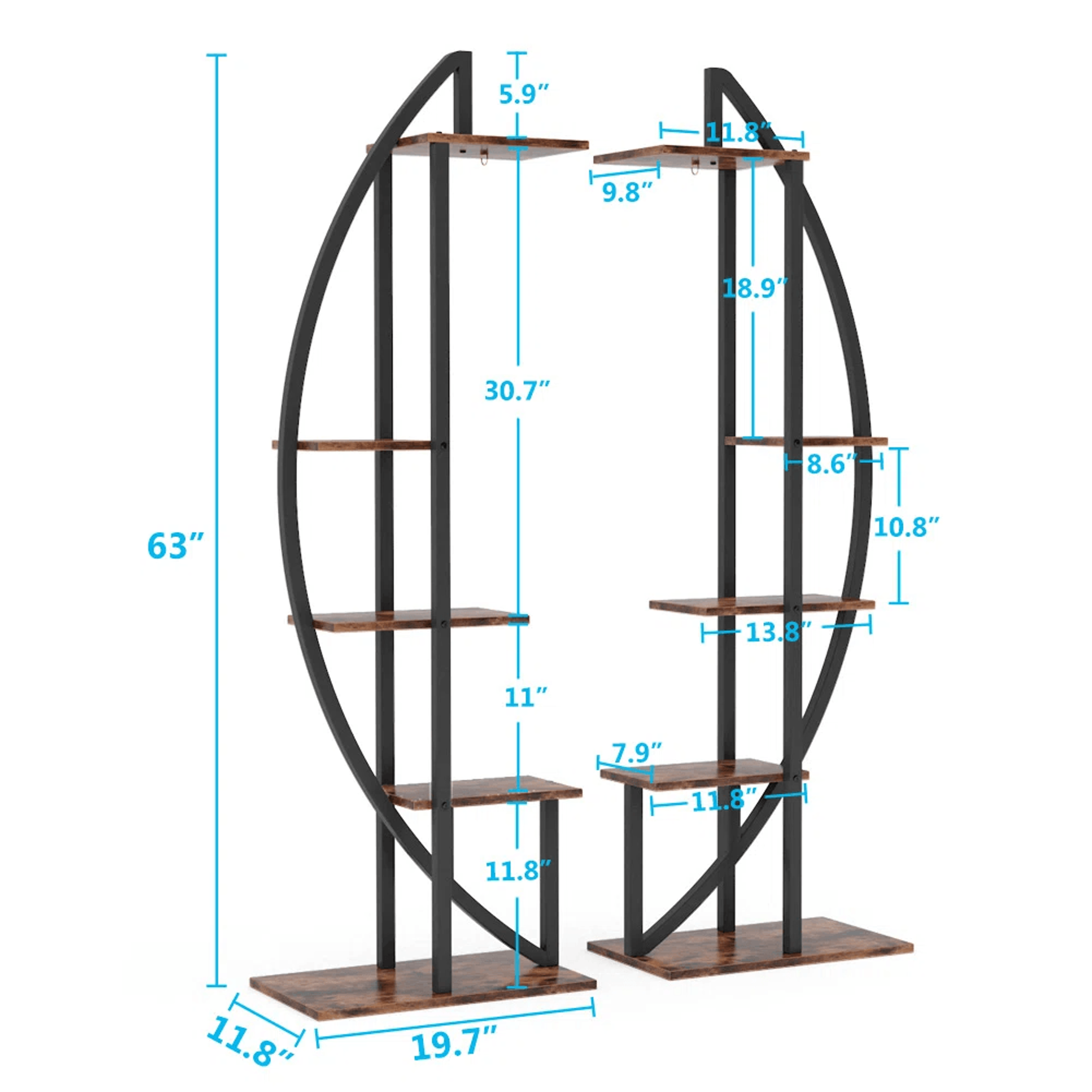 5 Tier Plant Stand Set Of 2 With Curved Design And Wood Grain Finish 7