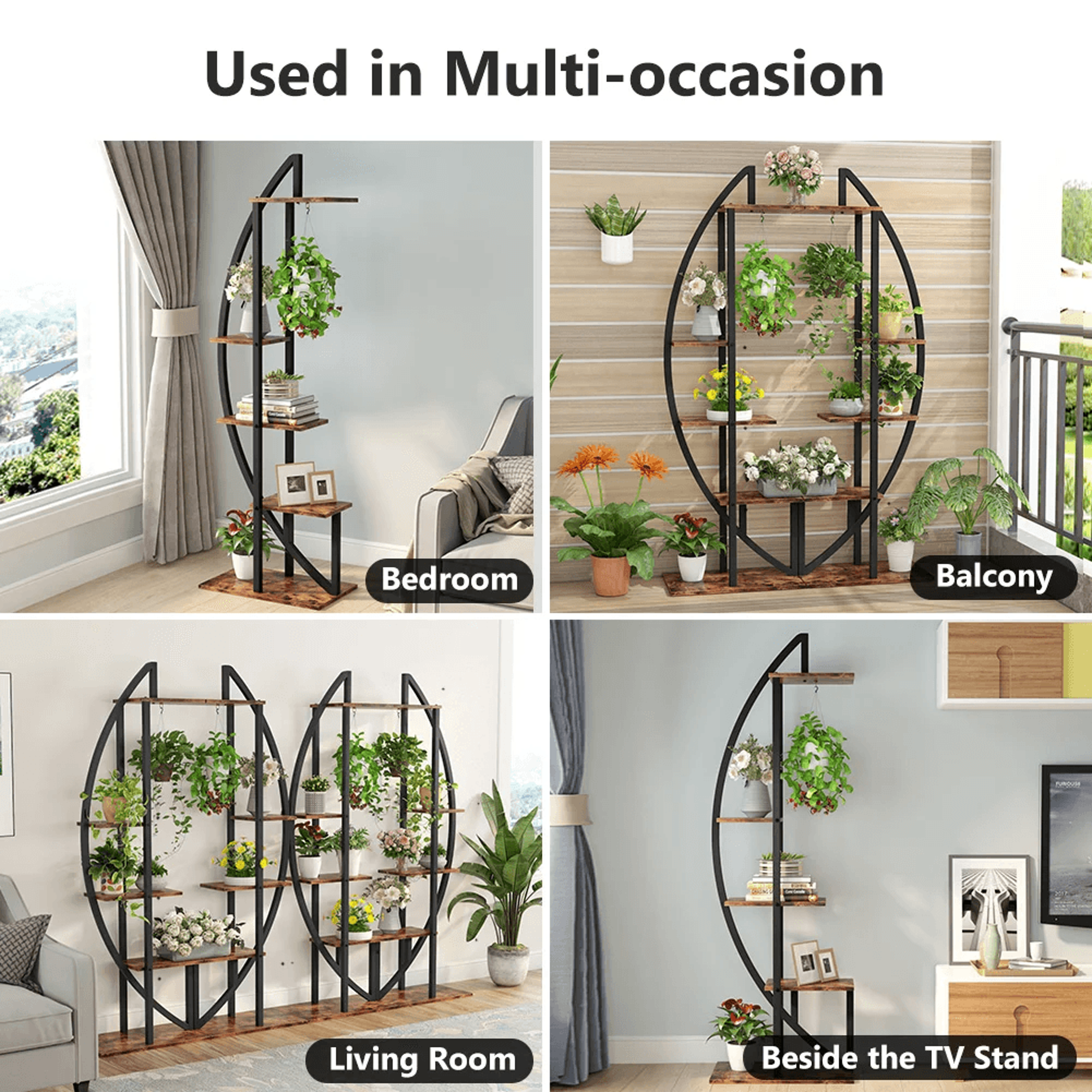 5 Tier Plant Stand Set Of 2 With Curved Design And Wood Grain Finish 3
