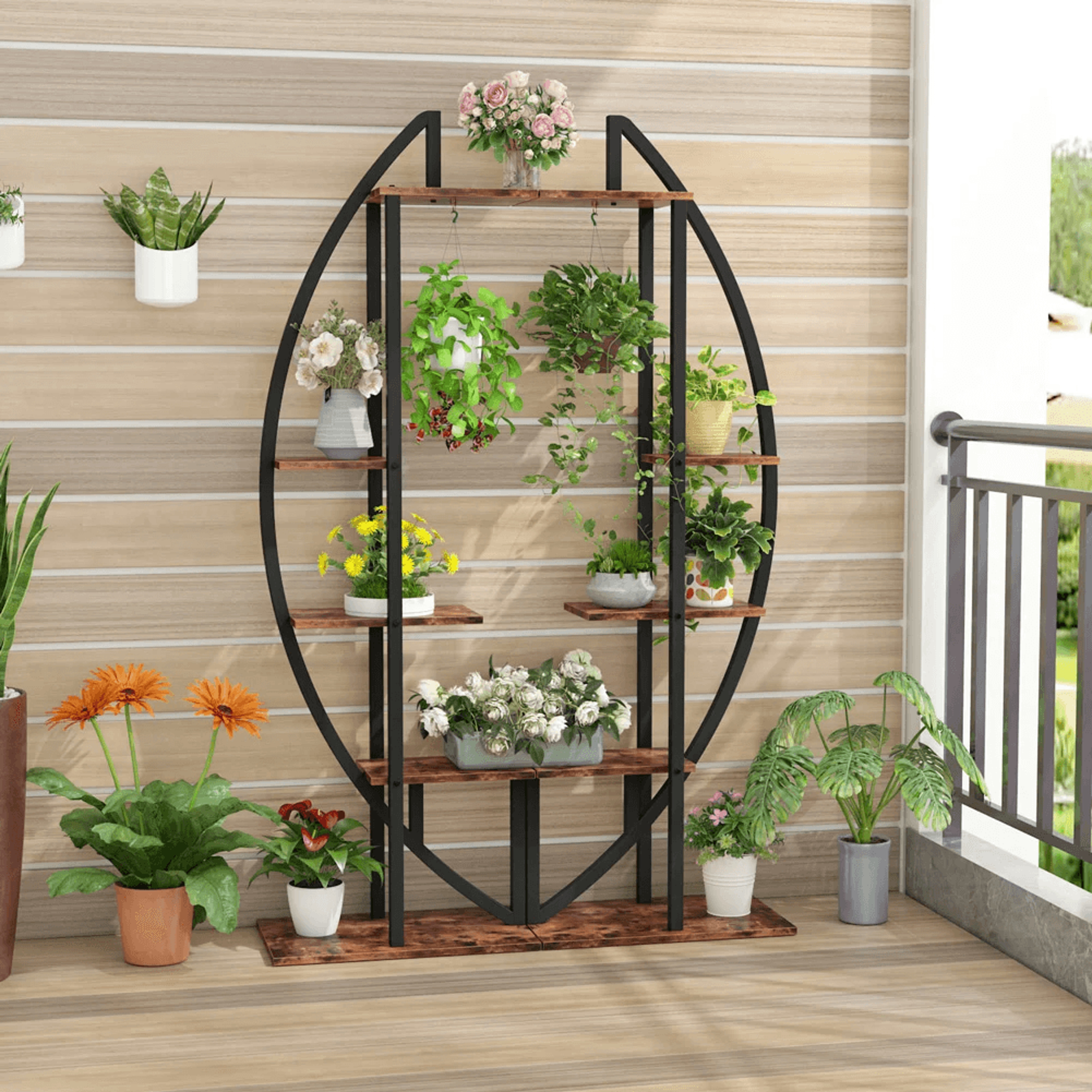 5 Tier Plant Stand Set Of 2 With Curved Display Shelves For Indoor And Outdoor Use 4