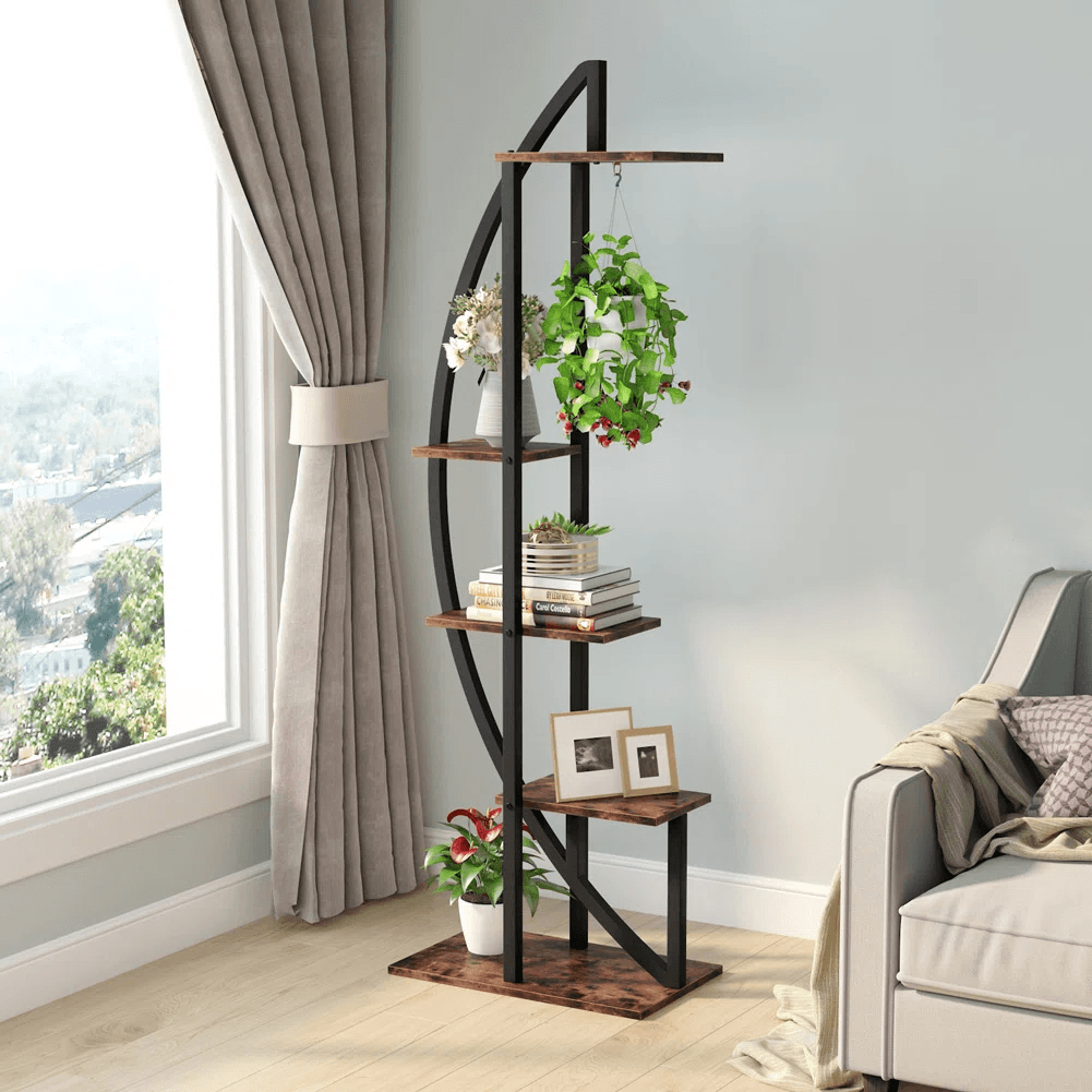 5 Tier Plant Stand Set Of 2 With Curved Display Shelves For Indoor And Outdoor Use 7