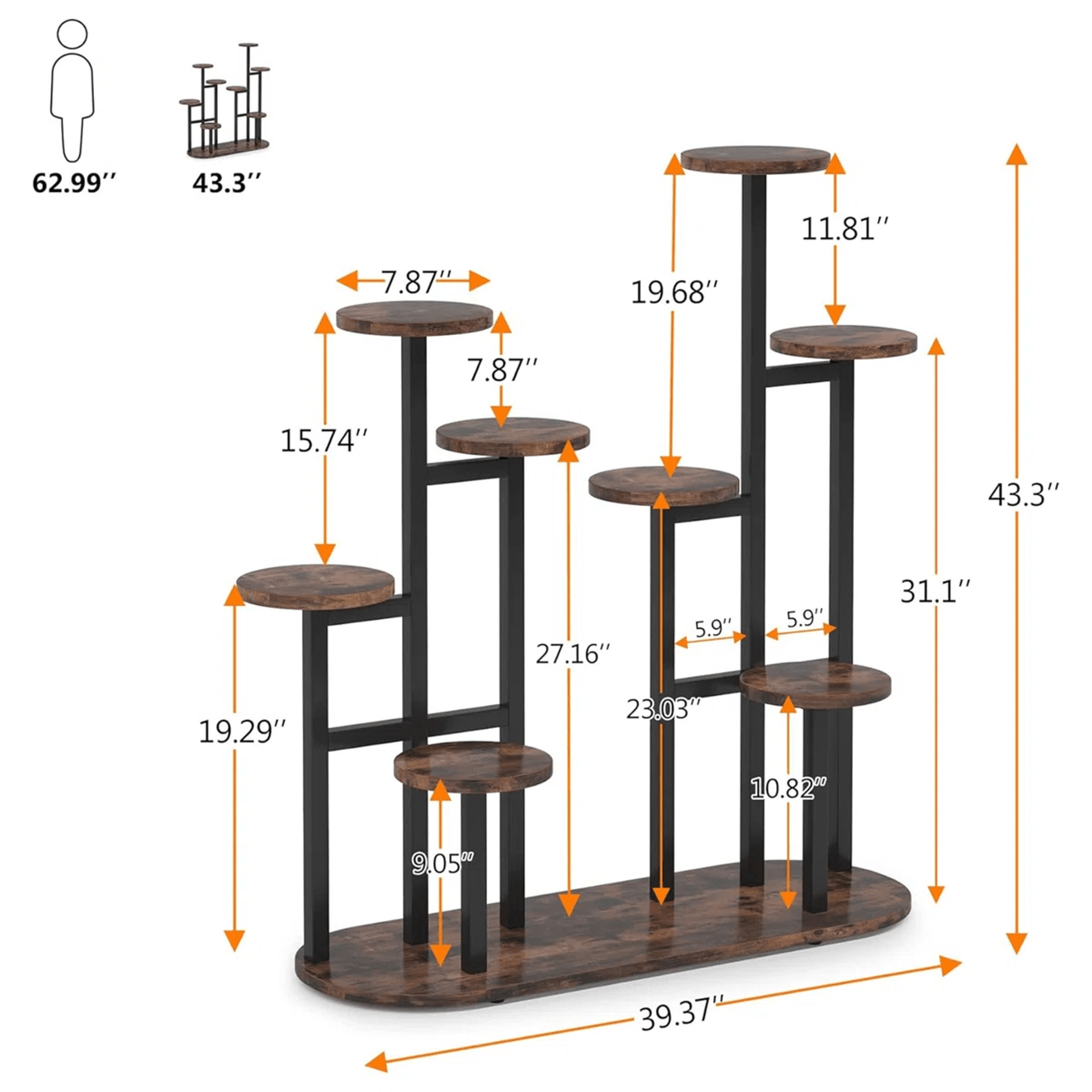 9 Tier Plant Stand With Metal Frame And Wood Grain Shelves For Indoor And Outdoor Use 2