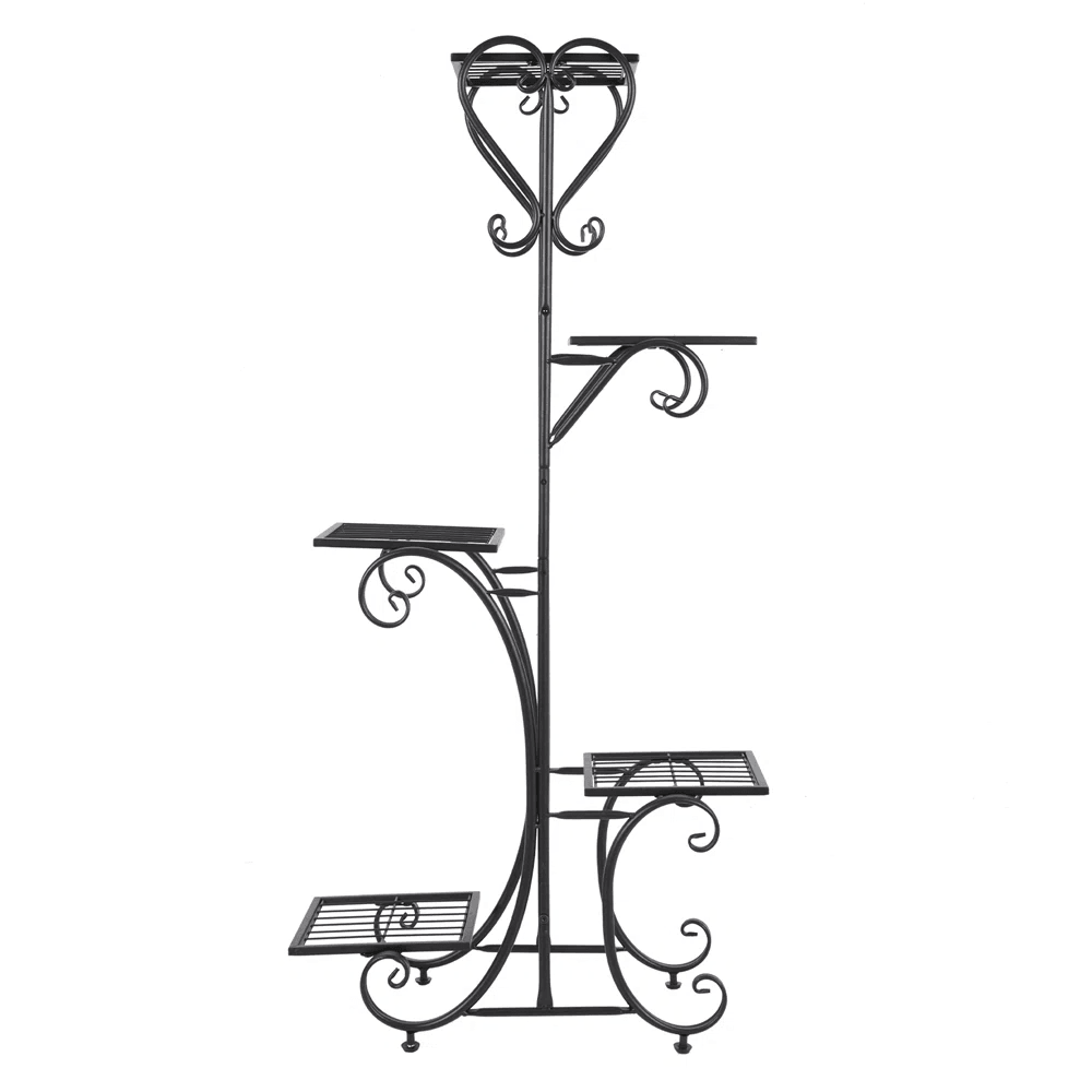 5 Tier Plant Stand With Solid Wood Base And Metal Shelves Black 3