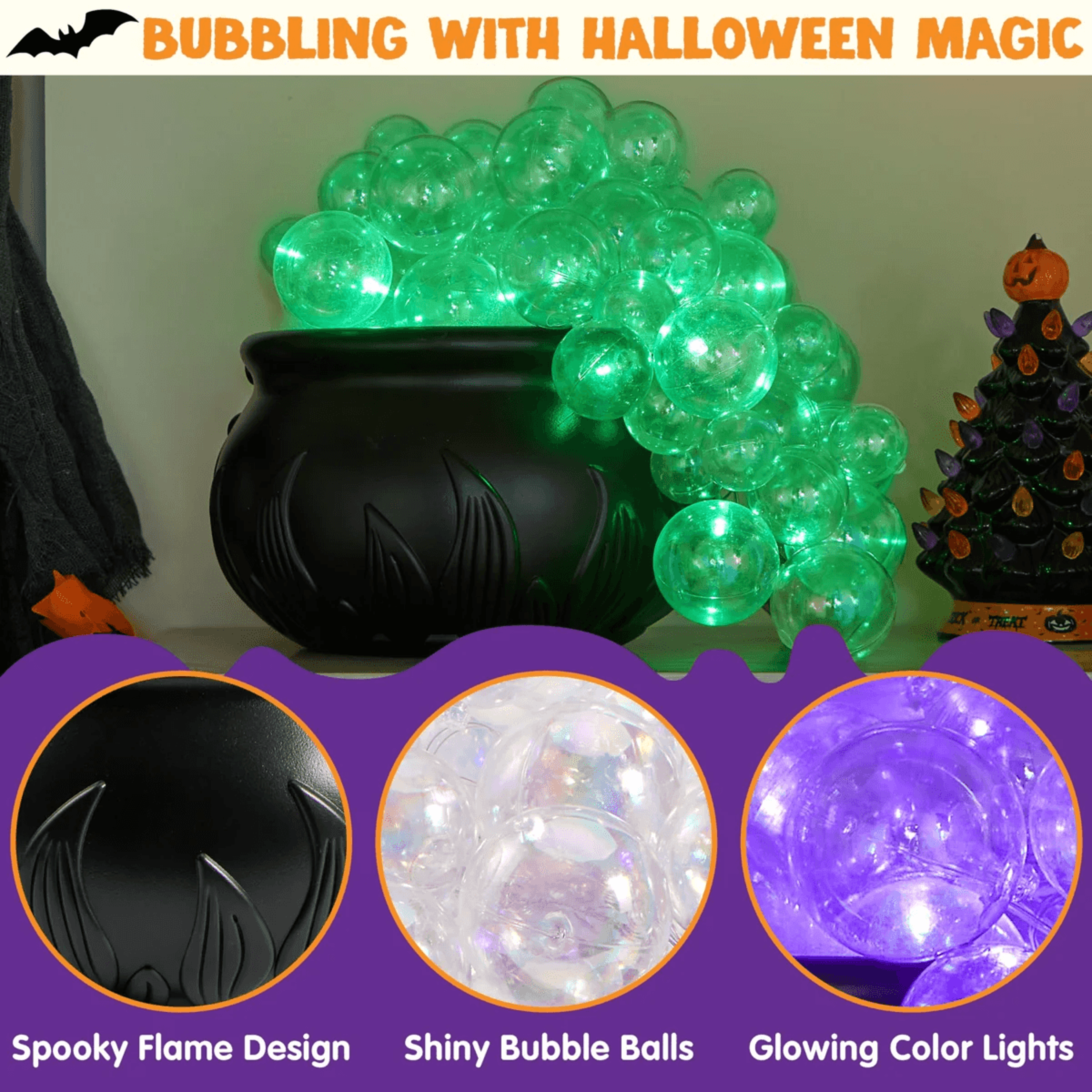 LED Bubbling Witch Cauldron Halloween DIY Decoration With 8 Light Modes 4