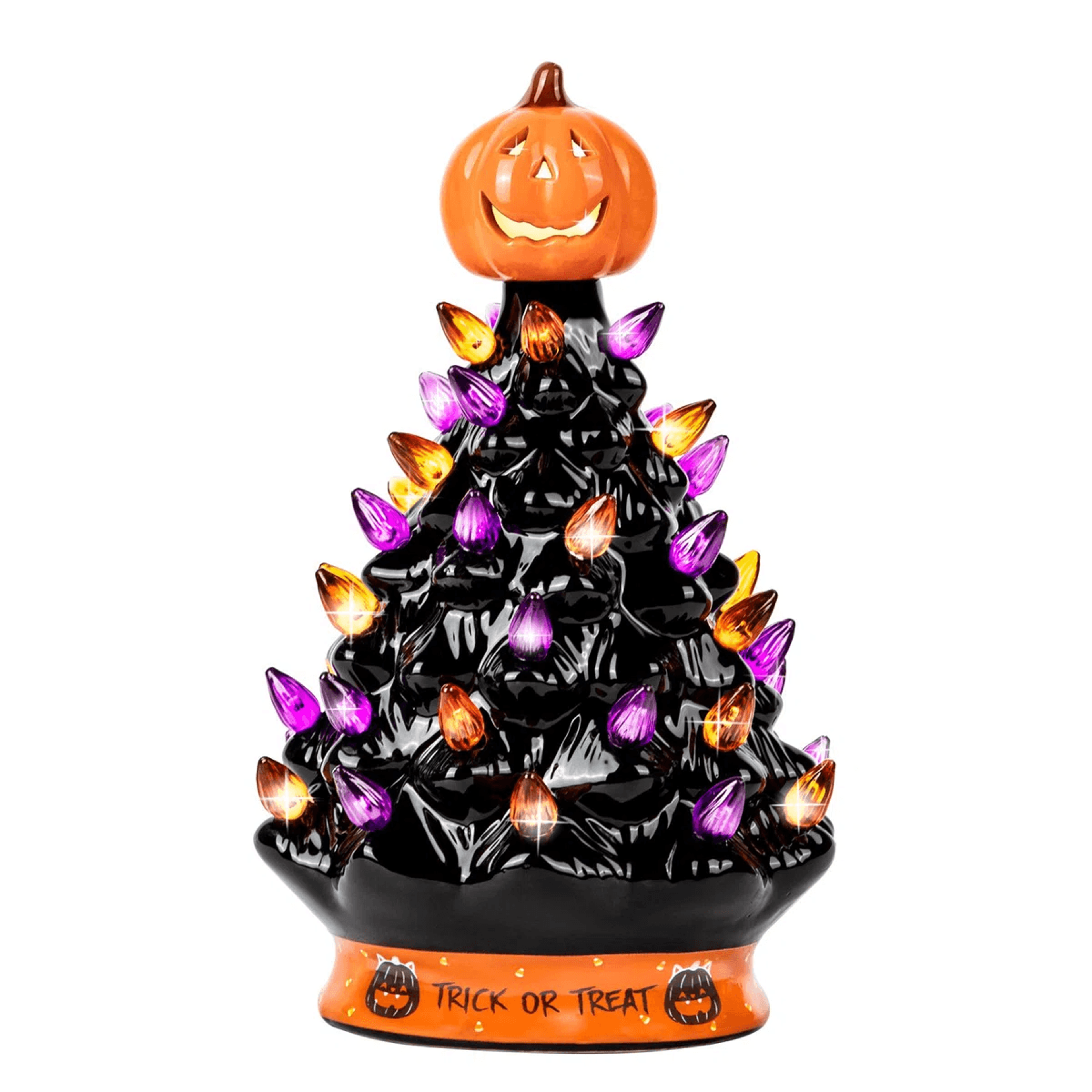 Halloween Ceramic Tree With LED Lights And Pumpkin Topper Tabletop Decoration 2